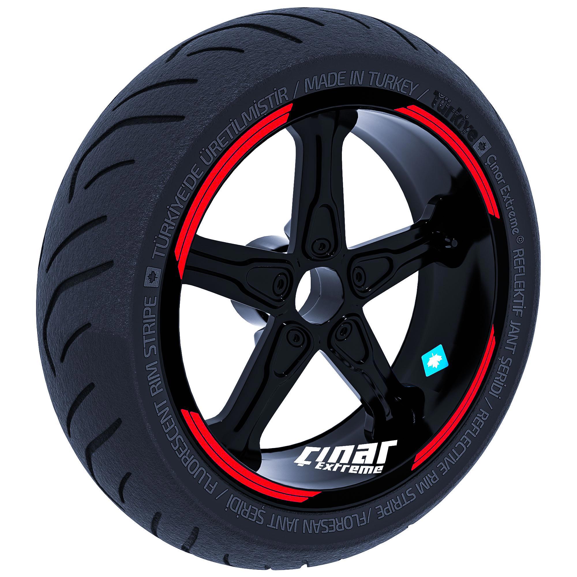 Çinar Extreme Double Stripe Tasarimli Reflektif Kirmizi Jant Şeridi Sticker Çin