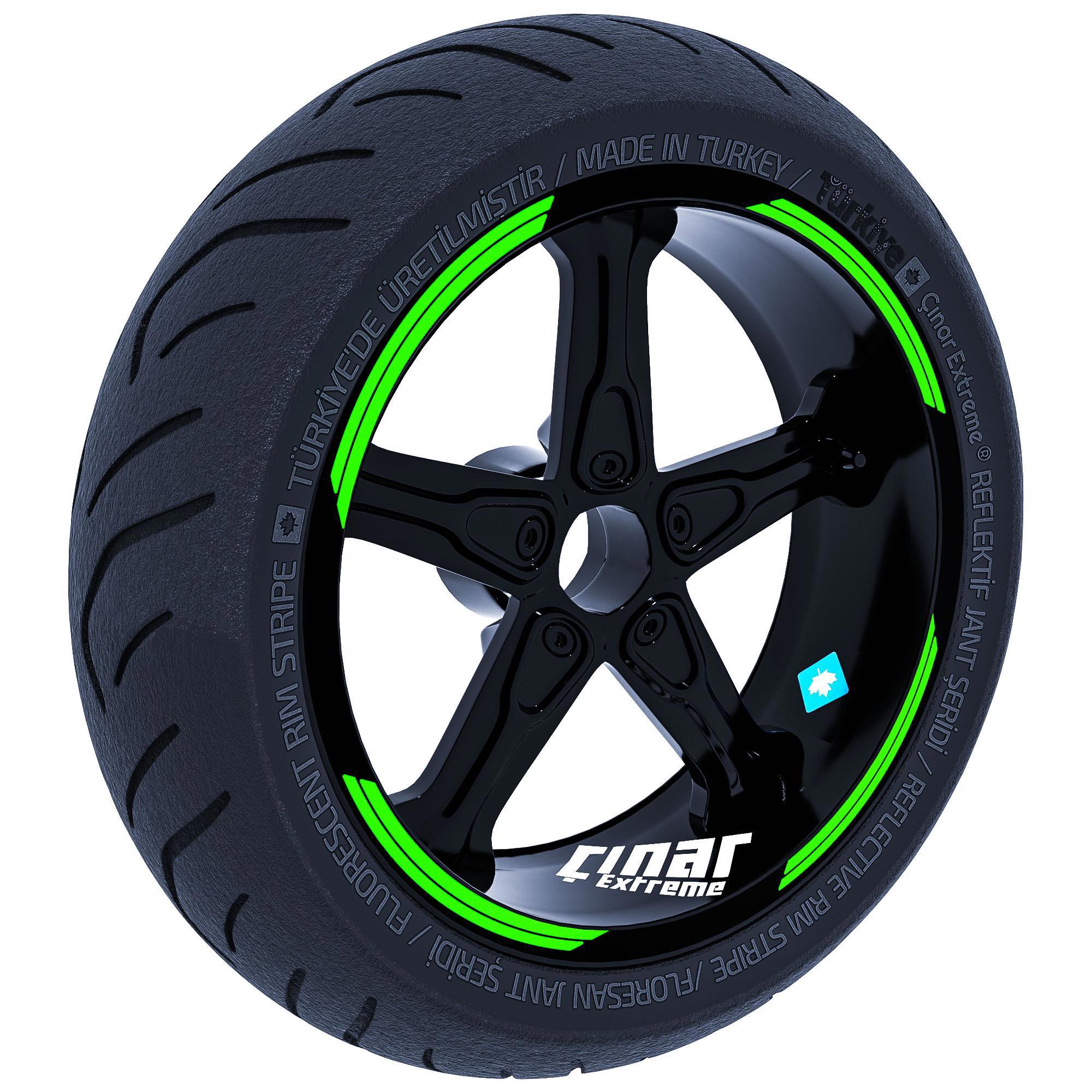 Çinar Extreme Double Stripe Tasarimli Floresan Yeşil Jant Şeridi Sticker Çinar 