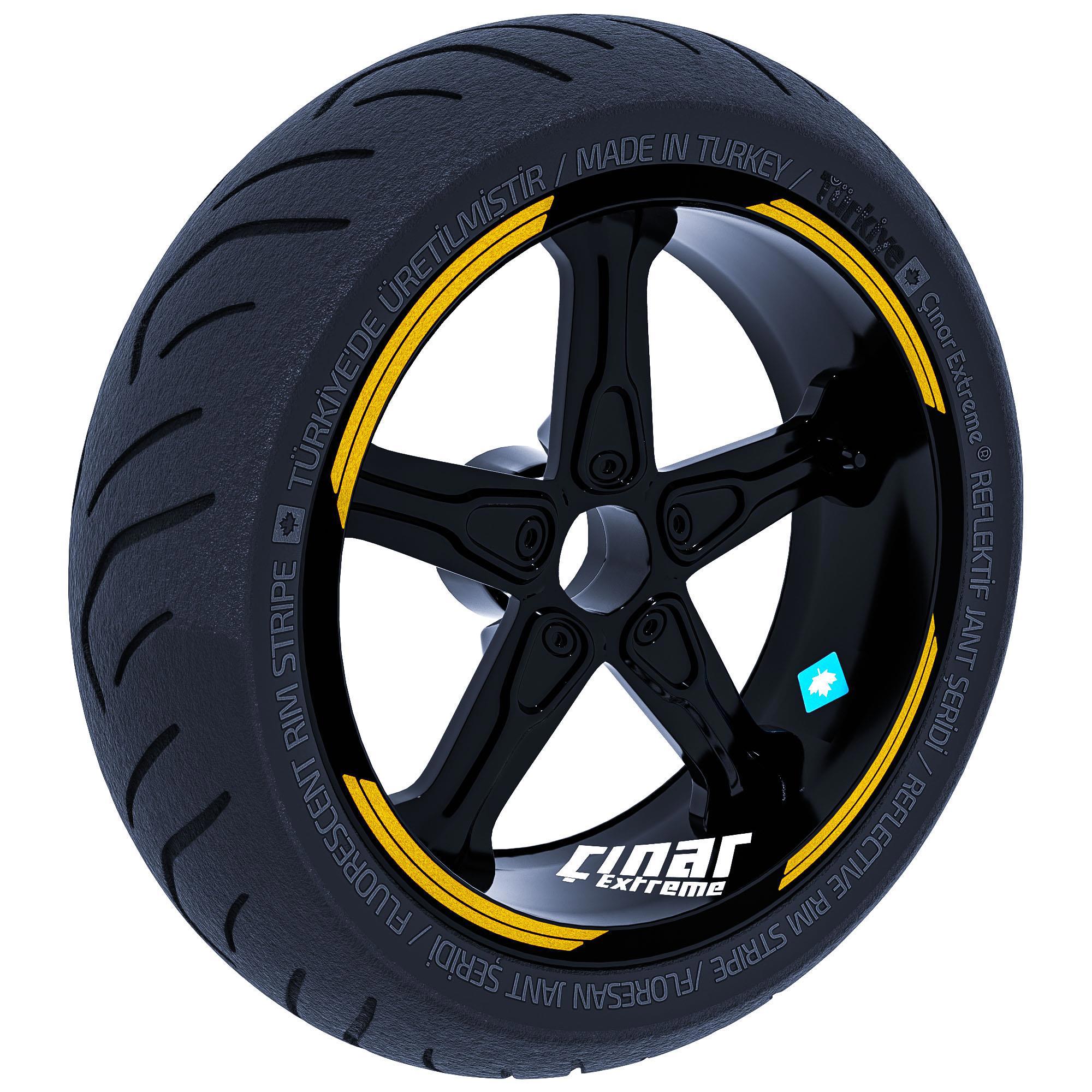 Çinar Extreme Double Stripe Tasarimli Yaldizli Gold Jant Şeridi Sticker Çinar E