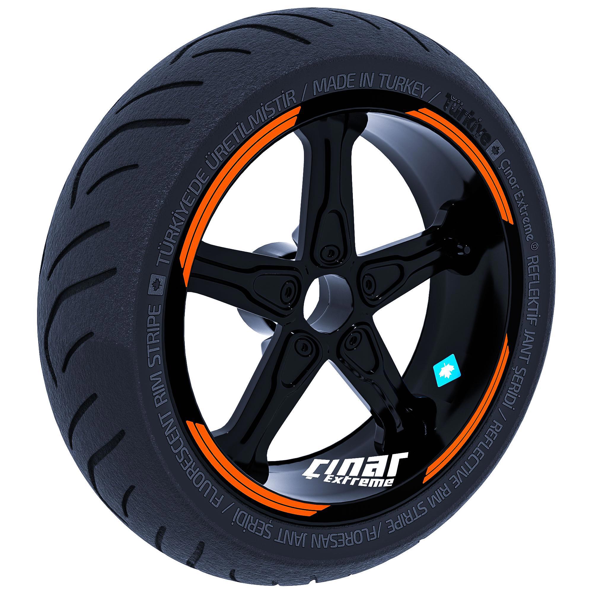 Çinar Extreme Double Stripe Tasarimli Alev Turuncusu Jant Şeridi Sticker Çinar 
