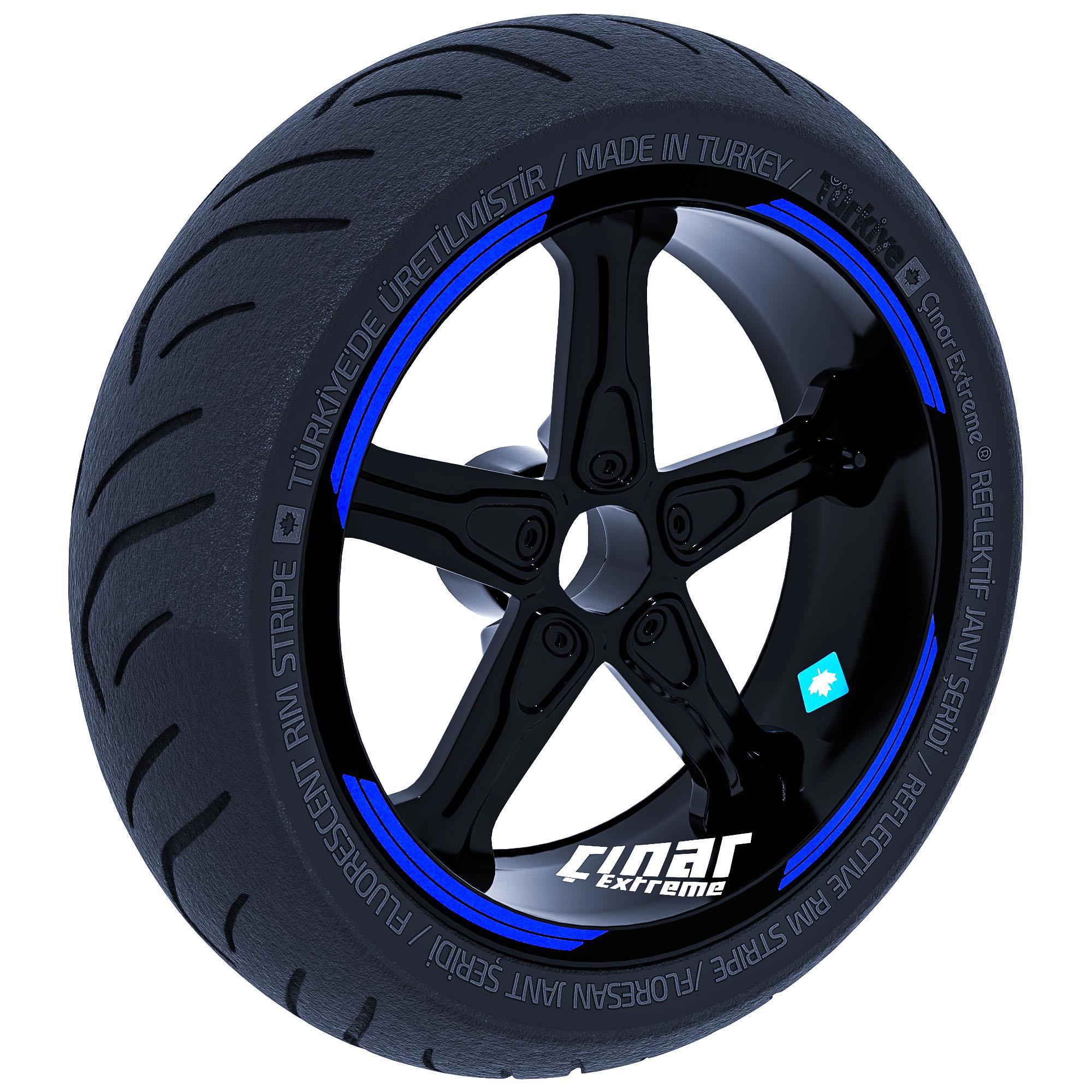 Çinar Extreme Double Stripe Tasarimli Reflektif Mavi Jant Şeridi Sticker Çinar 