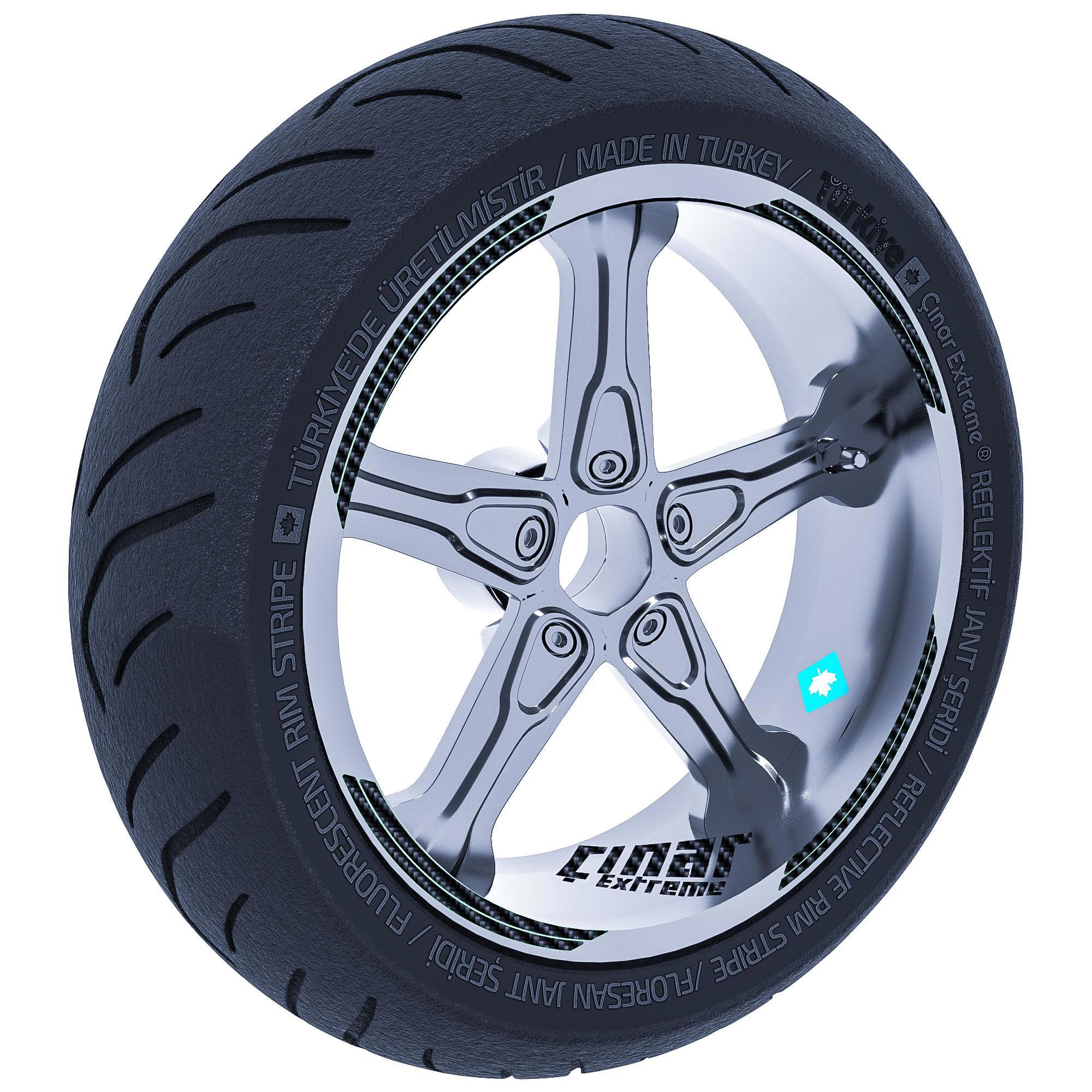 Çinar Extreme Double Stripe Tasarimli Siyah Karbon Fiber Dokulu Jant Şeridi Sti