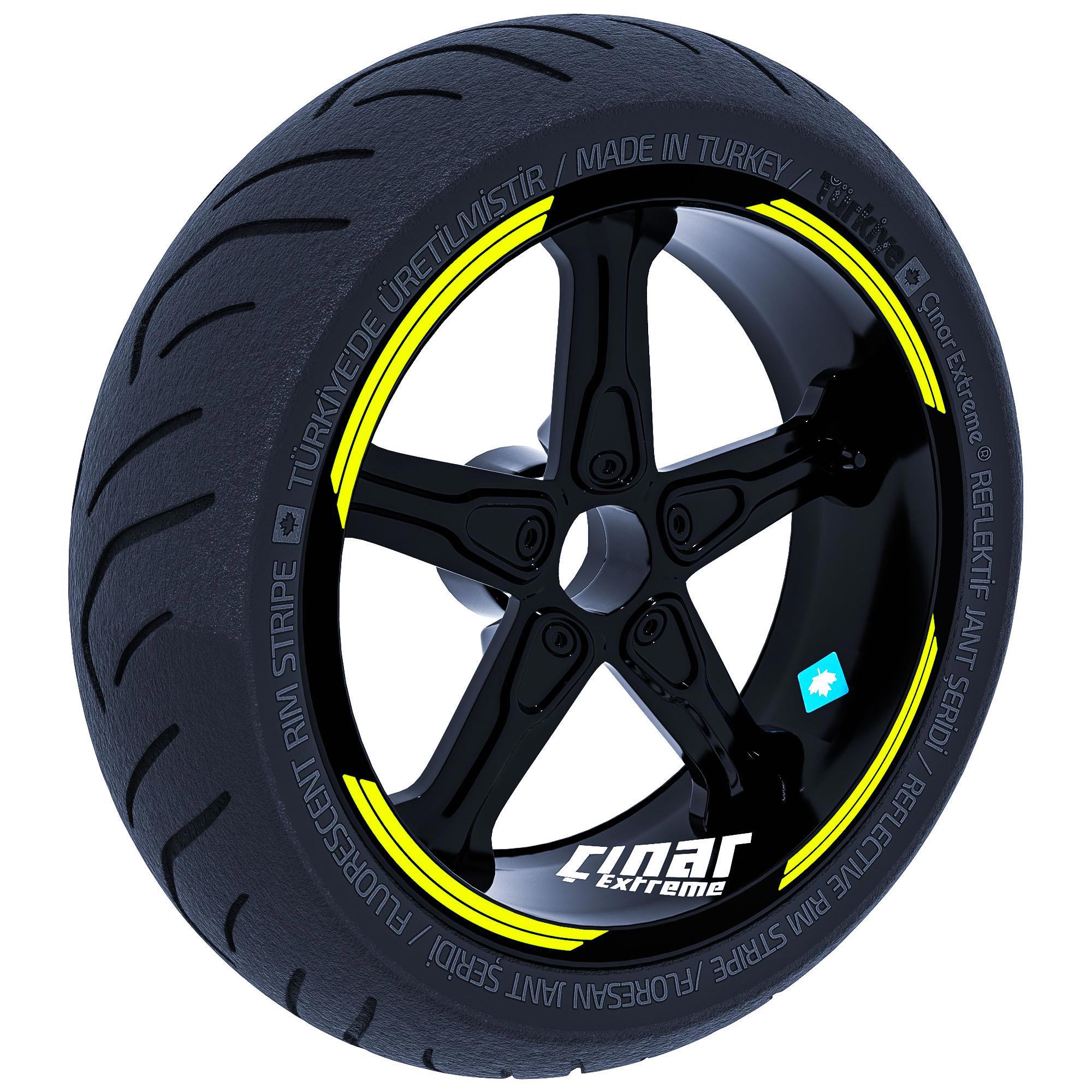 Çinar Extreme Double Stripe Tasarimli Floresan Sari Jant Şeridi Sticker Çinar E