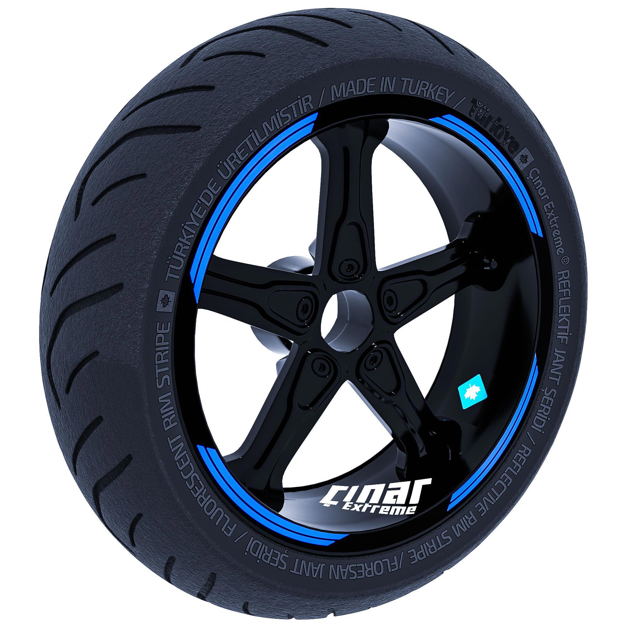 Çinar Extreme Double Stripe Tasarimli Azur Mavi Jant Şeridi Sticker Çinar Extre