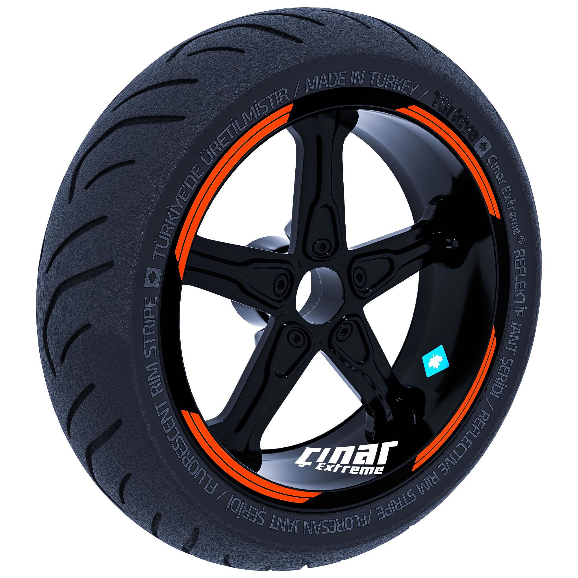 Çinar Extreme Double Stripe Tasarimli Floresan Turuncu Jant Şeridi Sticker Çina