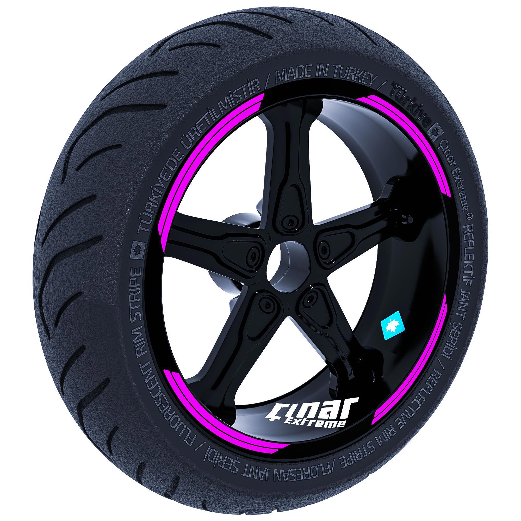 Çinar Extreme Double Stripe Tasarimli Gül Pembesi Jant Şeridi Sticker Çinar Ext