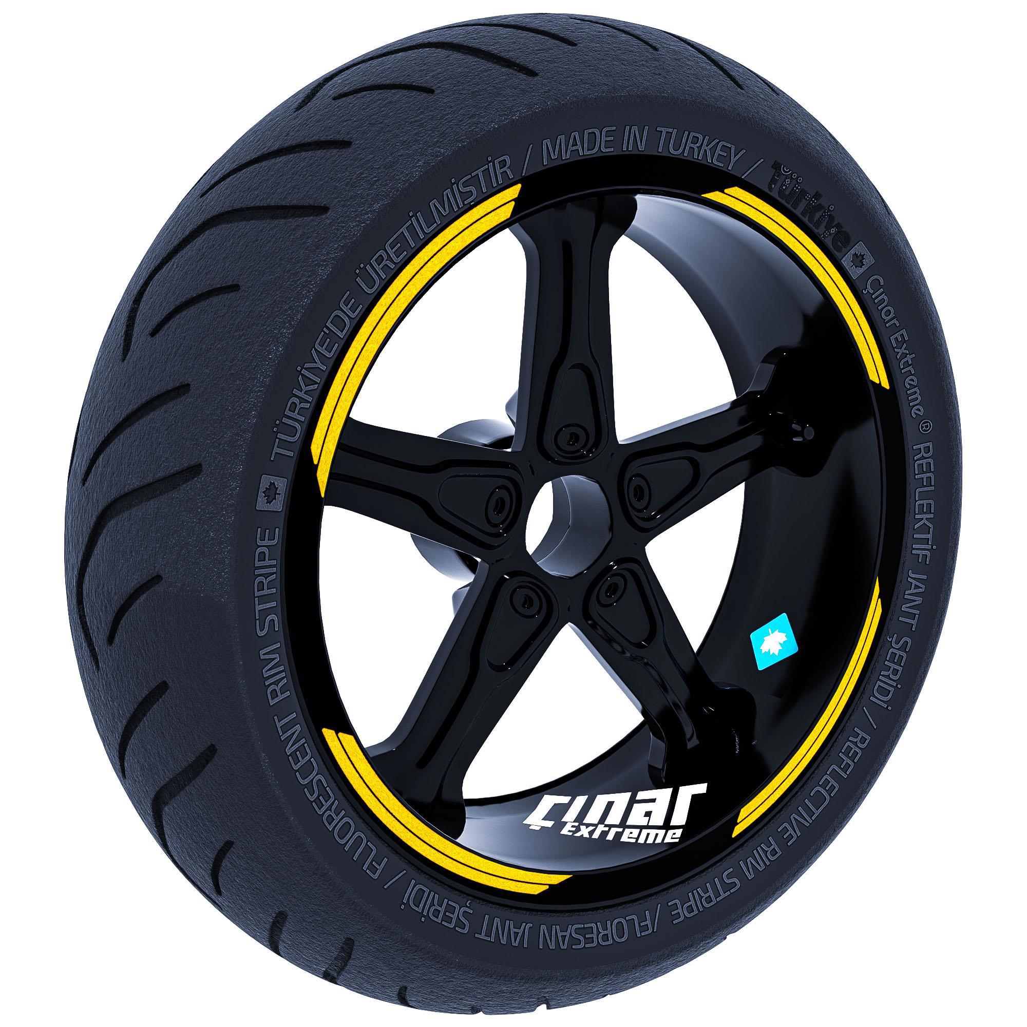 Çinar Extreme Double Stripe Tasarimli Reflektif Sari Jant Şeridi Sticker Çinar 