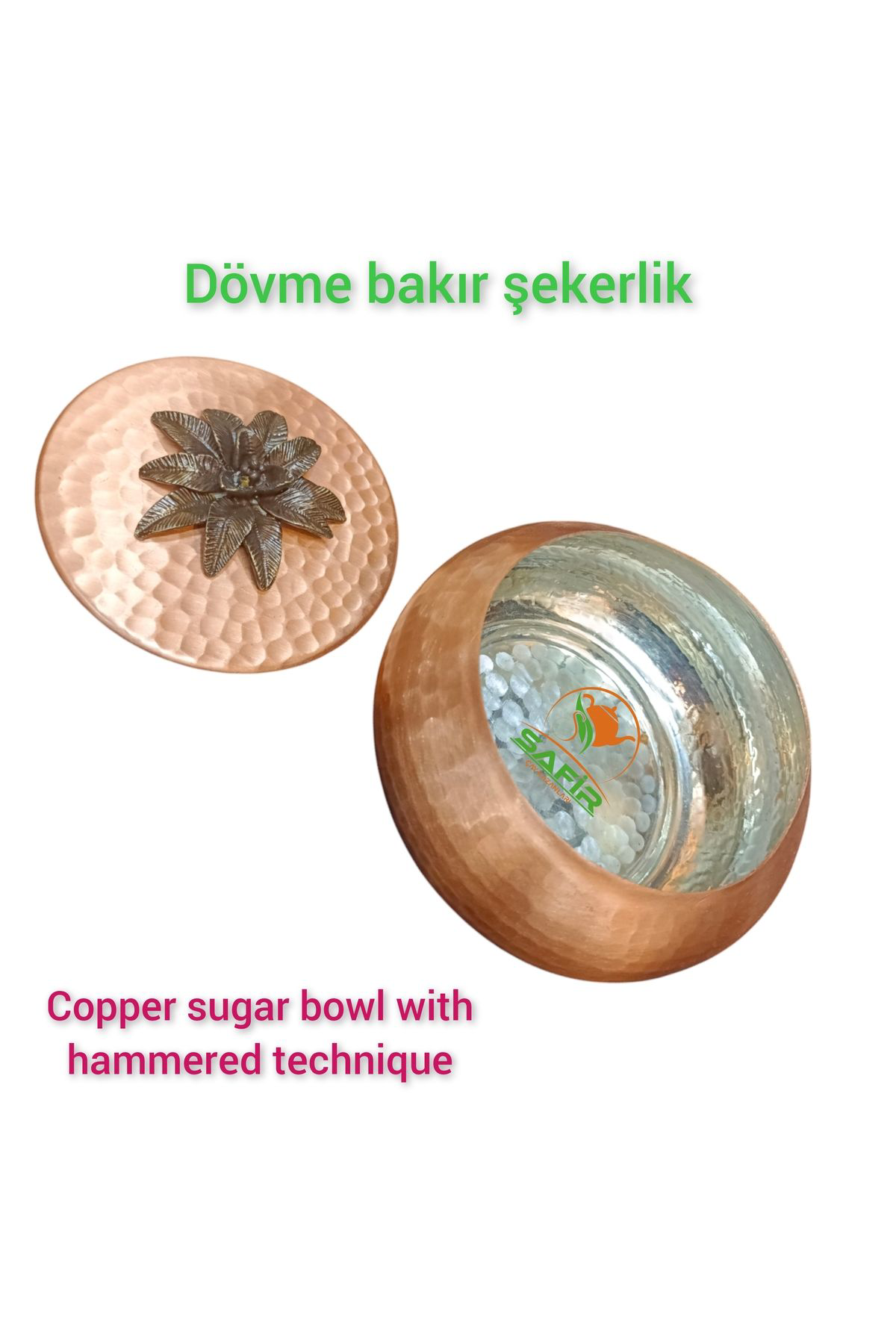 Safir Çay Kazanlari Dövme Bakır Şekerlik Bakır Şekerdanlık Bakır Lokumluk Orta Boy Şe