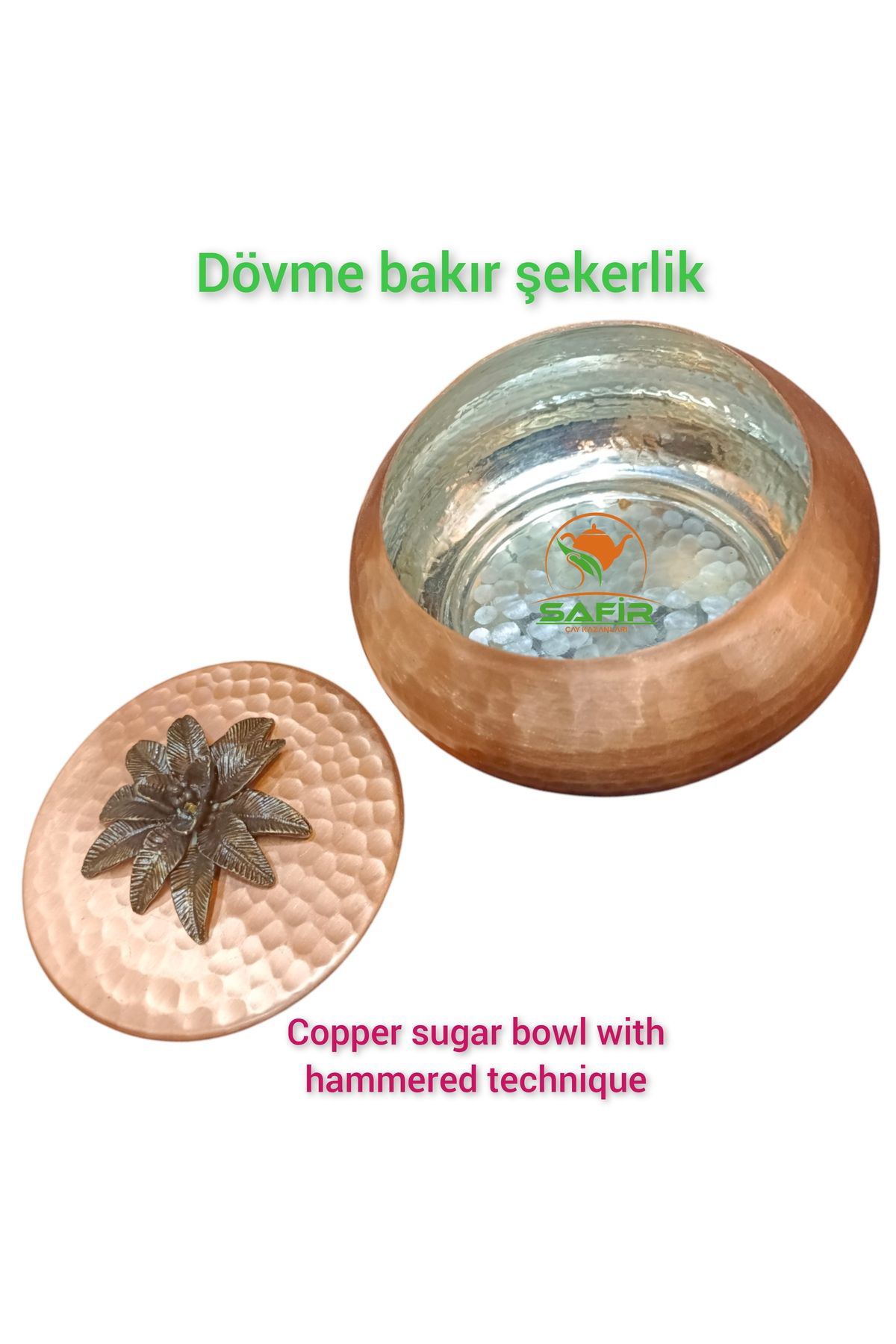 Safir Çay Kazanlari Dövme Bakır Şekerlik Bakır Şekerdanlık Bakır Lokumluk Orta Boy Şe