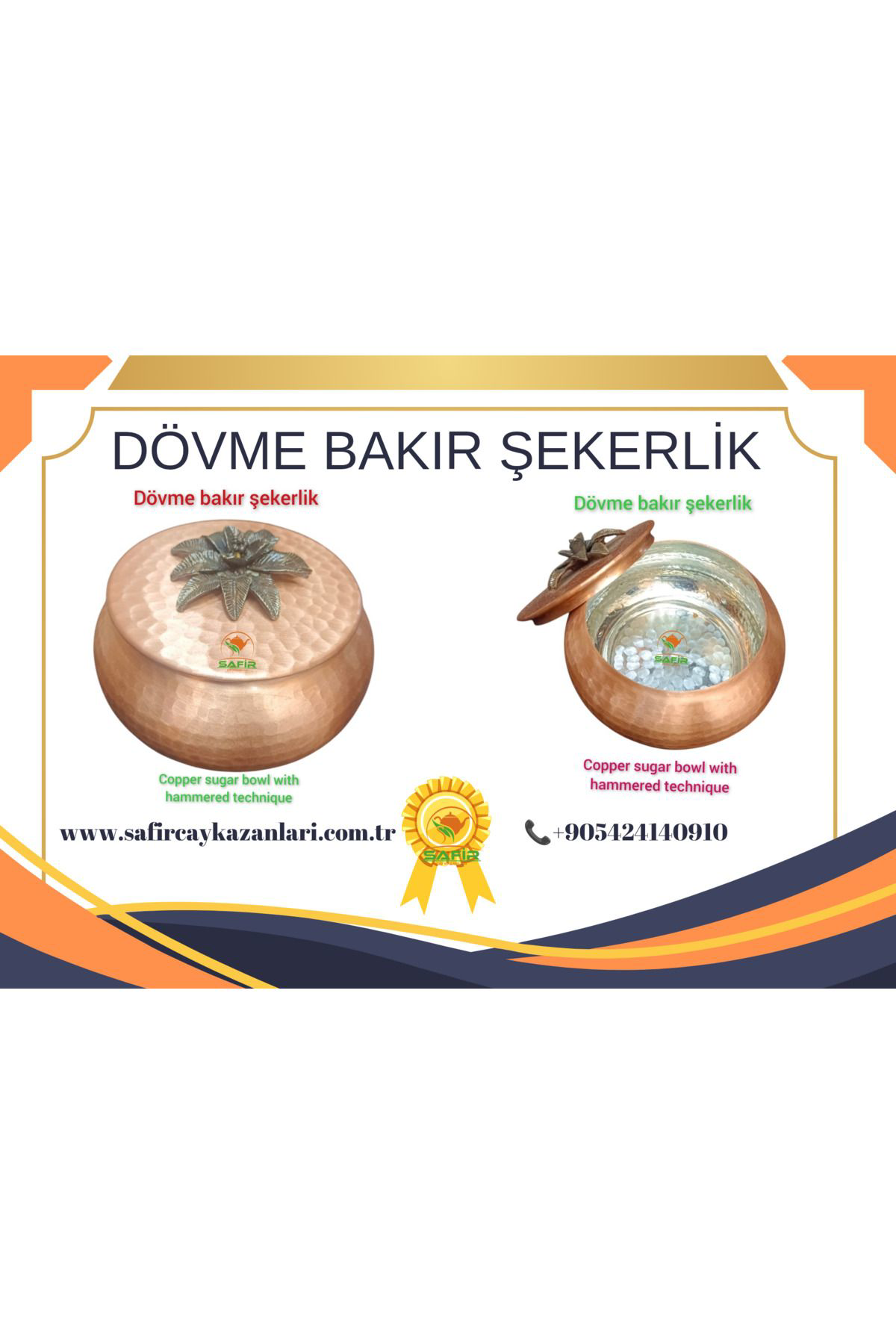 Safir Çay Kazanlari Dövme Bakır Şekerlik Bakır Şekerdanlık Bakır Lokumluk Orta Boy Şe