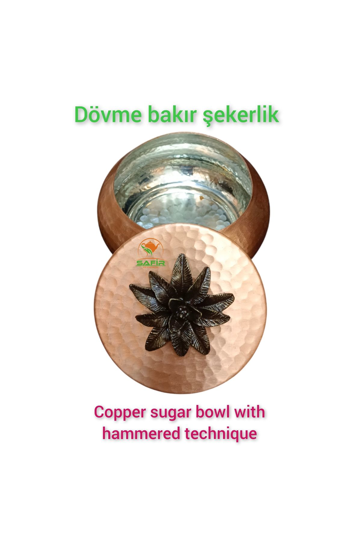 Safir Çay Kazanlari Dövme Bakır Şekerlik Bakır Şekerdanlık Bakır Lokumluk Orta Boy Şe