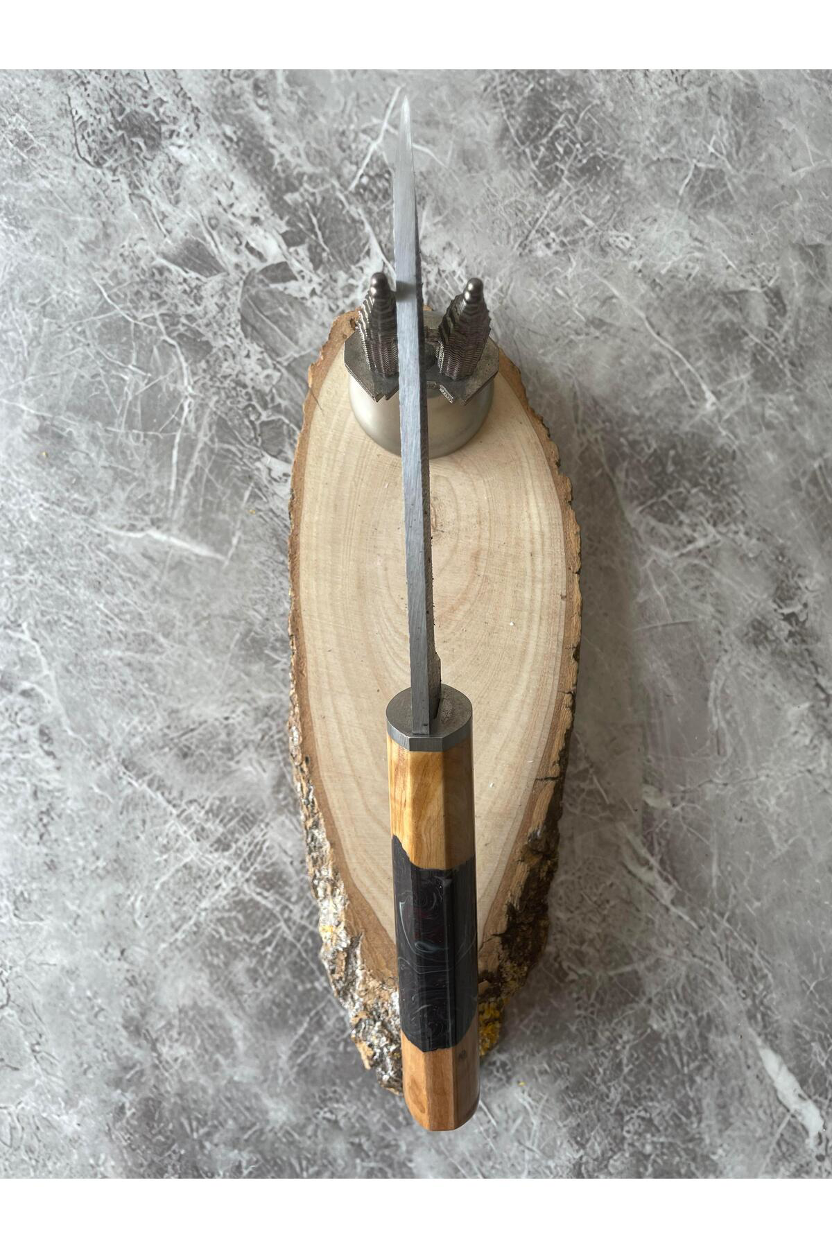 Dövme Çelik Kamp & Av Bıçağı – Hibrit Mor Epoksi Kabze, Gizli Kuy