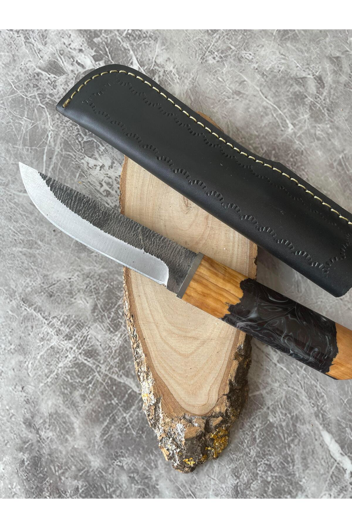 Dövme Çelik Kamp & Av Bıçağı – Hibrit Mor Epoksi Kabze, Gizli Kuy