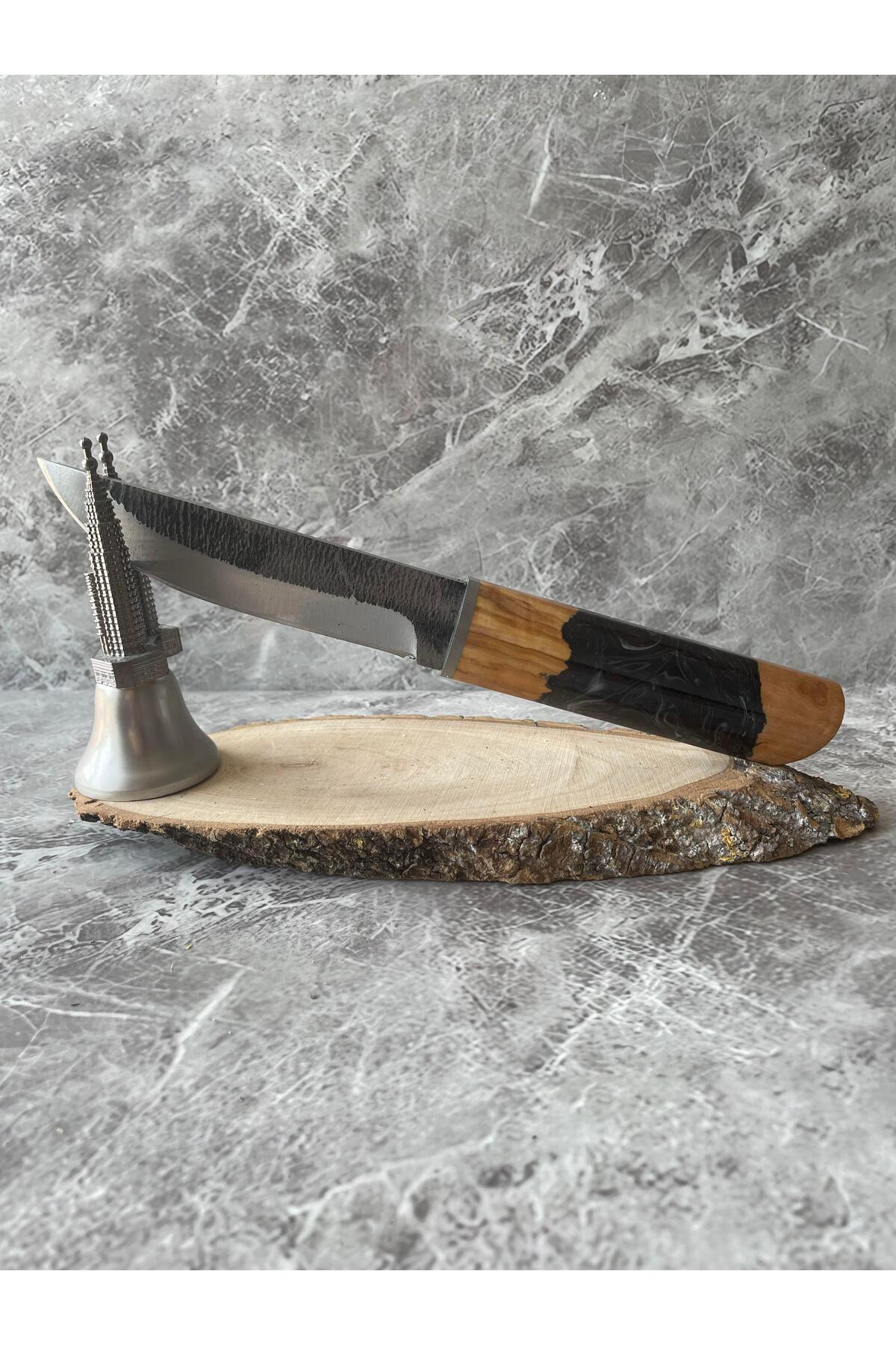 Dövme Çelik Kamp & Av Bıçağı – Hibrit Mor Epoksi Kabze, Gizli Kuy