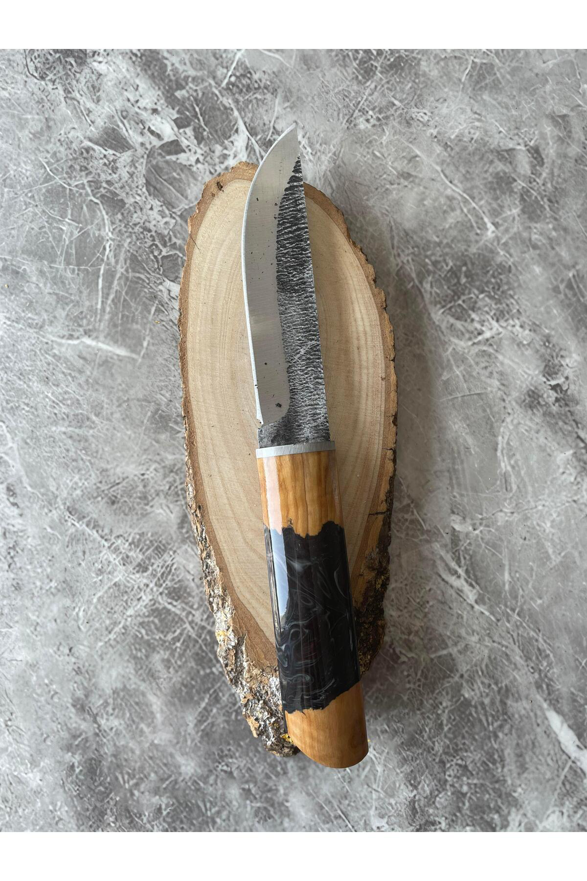 Dövme Çelik Kamp & Av Bıçağı – Hibrit Mor Epoksi Kabze, Gizli Kuy