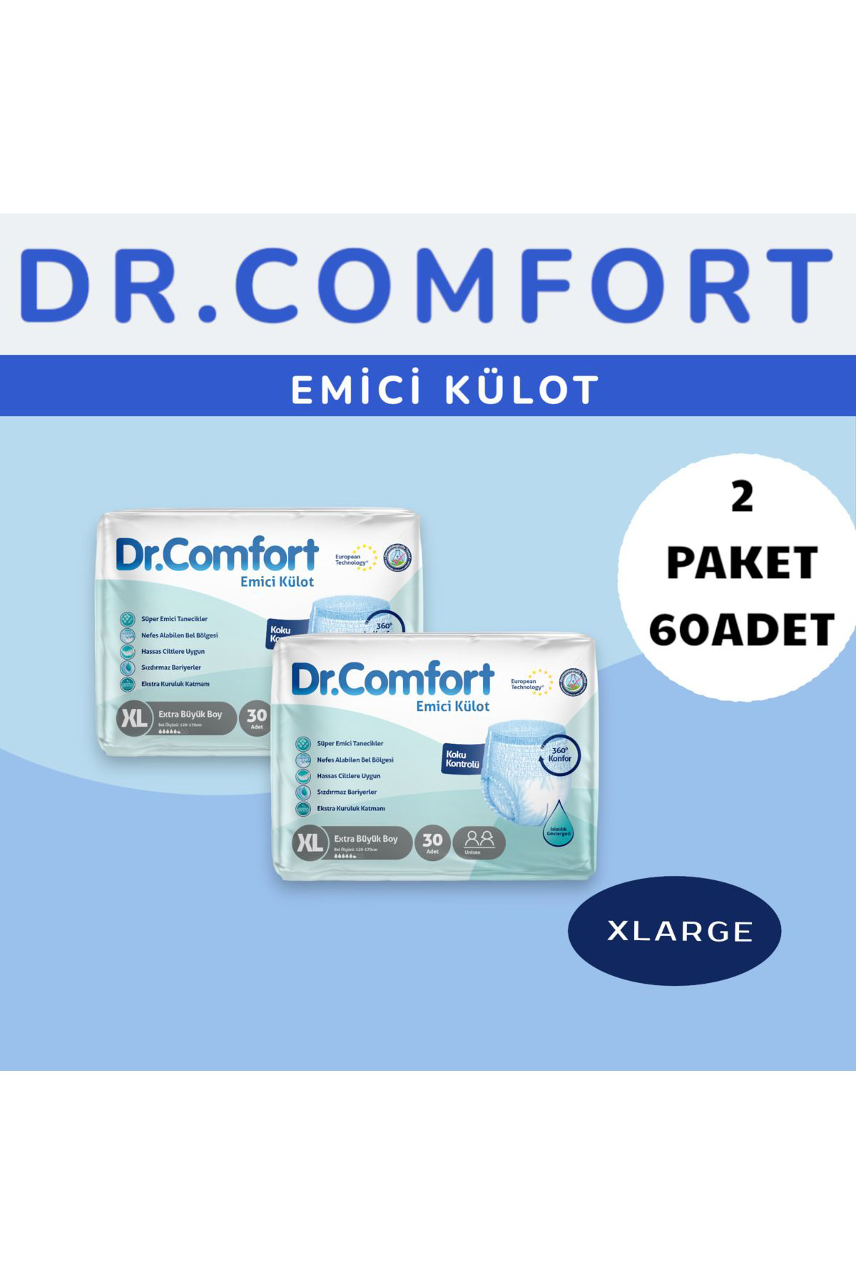 Dr.Comfort Dr Comfort 2Li Paket Kulotlu Hasta Bezi 30Lu X Large