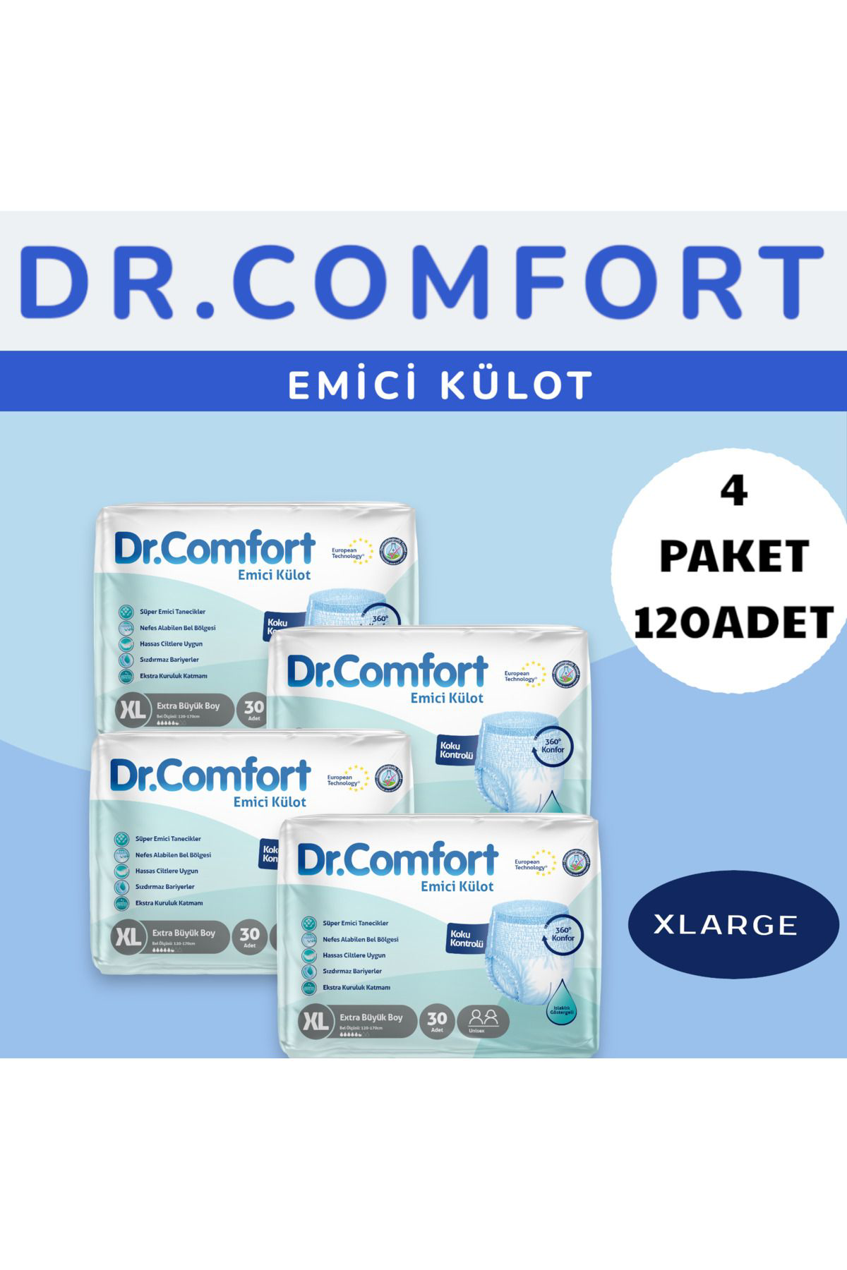 Dr.Comfort Dr Comfort 4Lu Paket Kulotlu Hasta Bezi 30Lu X Large