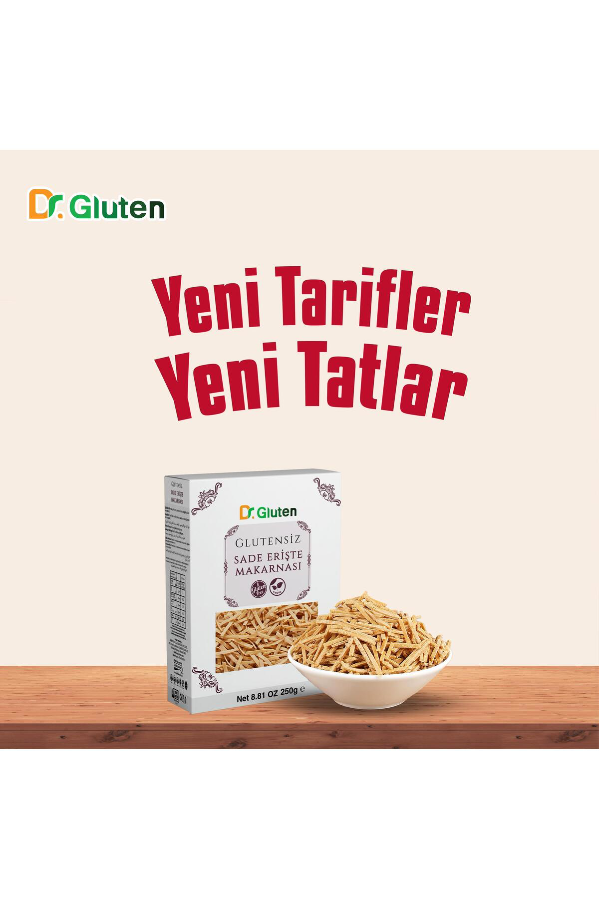 DR GLUTEN GLUTENSİZ SADE ERİŞTE MAKARNASI 250 GR