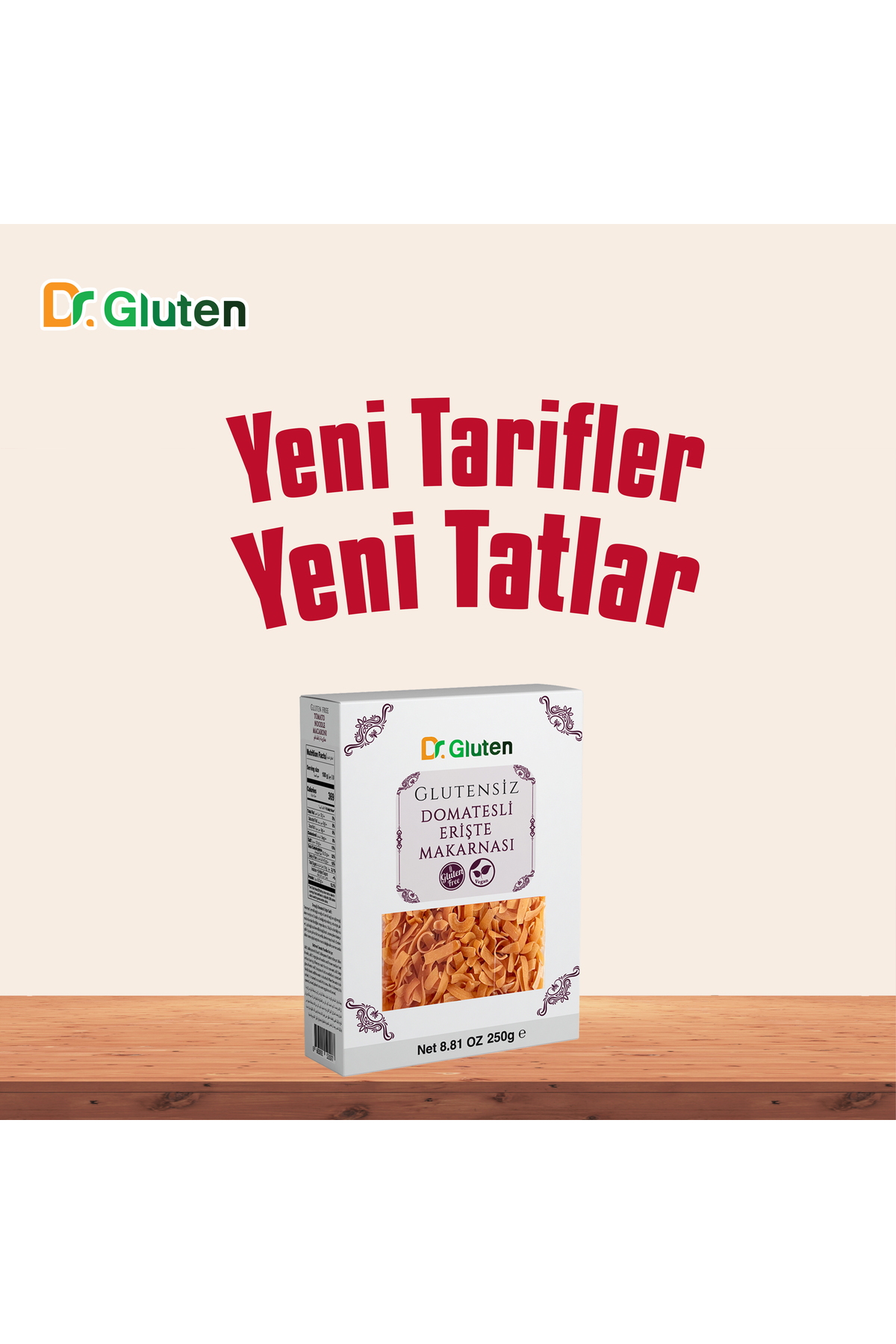 DR GLUTEN GLUTENSİZ DOMATESLİ ERİŞTE MAKARNASI 250