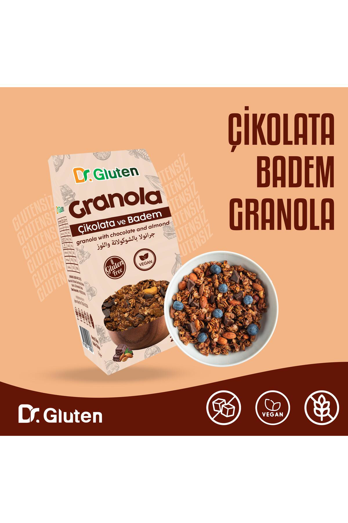 DR GLUTEN GLUTENSİZ GRANOLA ÇİKOLATA-BADEM 250 GR