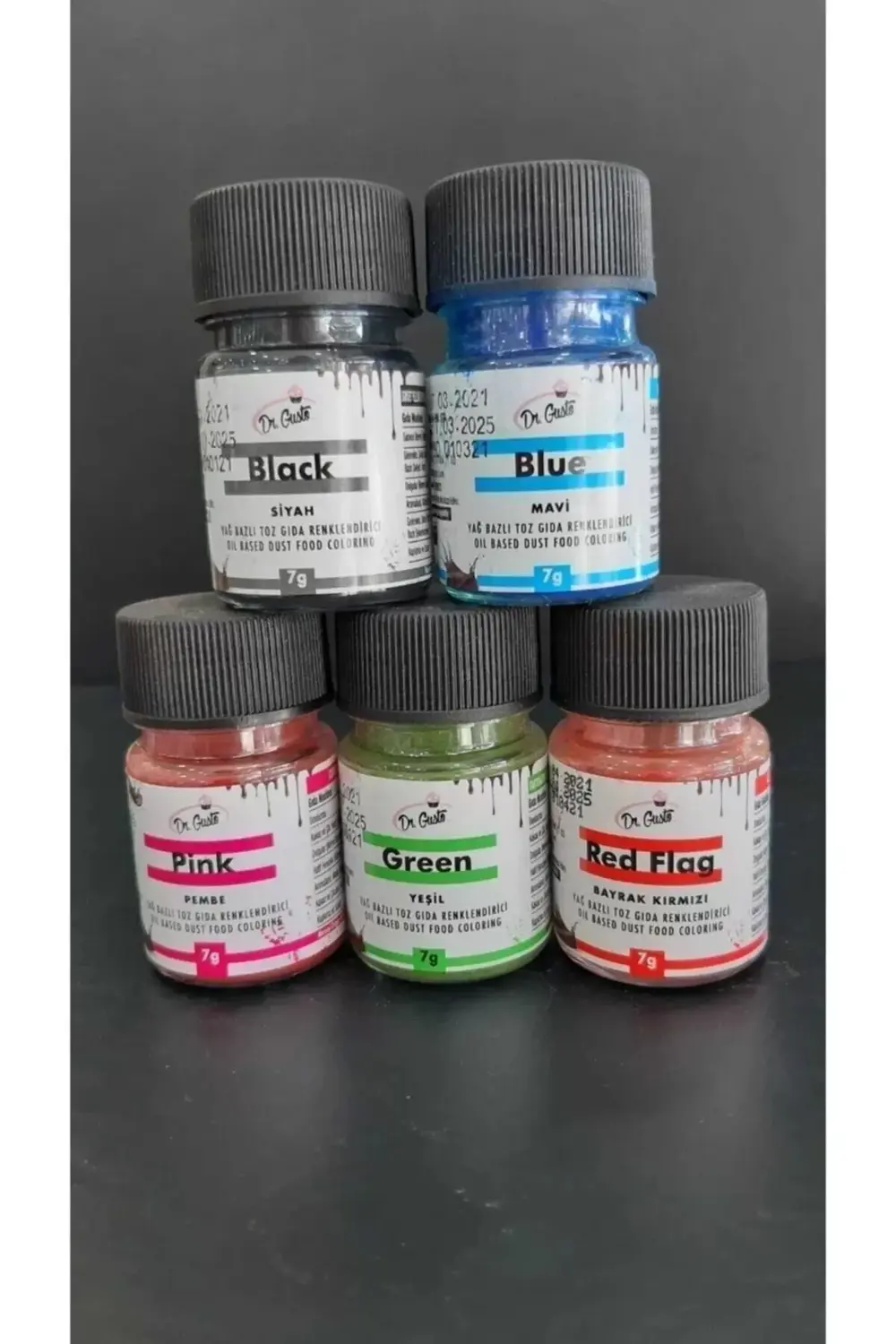 Dr.Gusto Sağlık Ürünleri Dr Gusto Yağ Bazlı Toz Gıda Boya 5 Li Set Siyah / Mavi / Kırmızı
