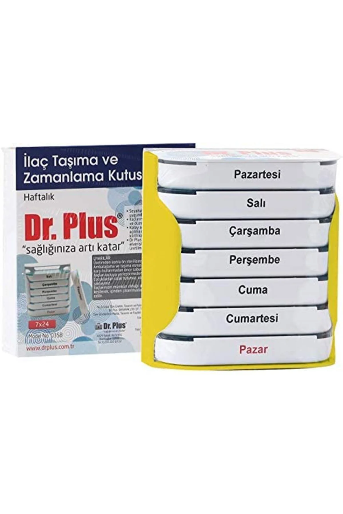 Dr. Plus Ilaç Hap Taşıma Ve Zamanlama Kutusu Haftalık 7x24-(RENK:BEYAZ-SARI)