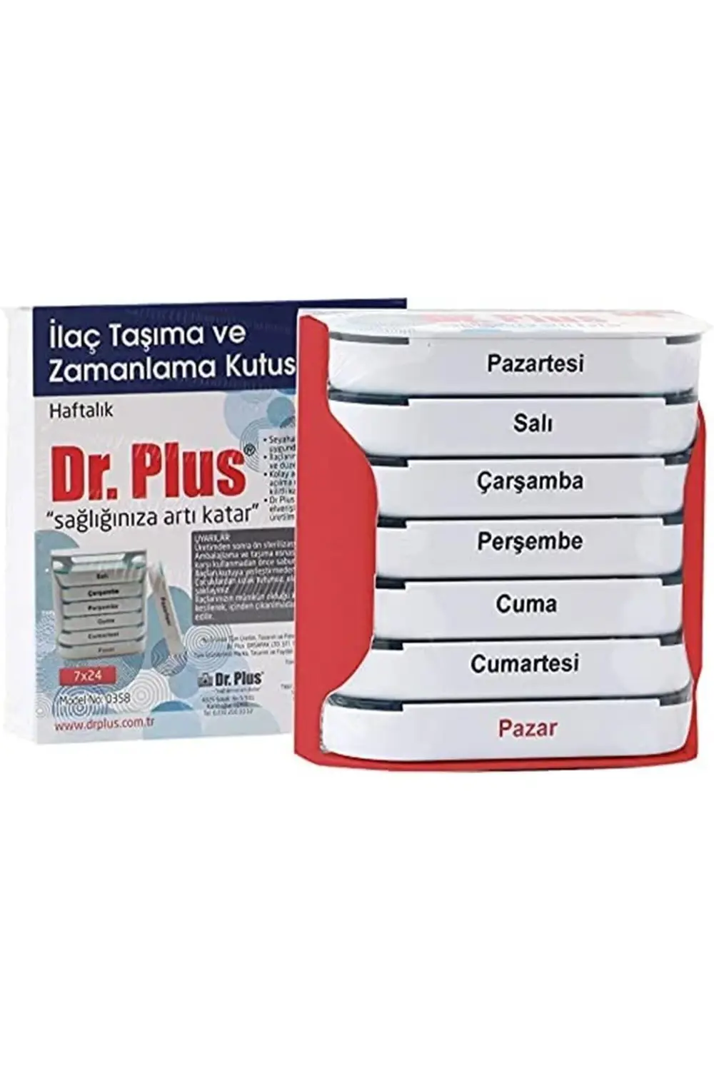 Dr. Plus Ilaç Hap Taşıma Ve Zamanlama Kutusu Haftalık 7x24-(RENK: