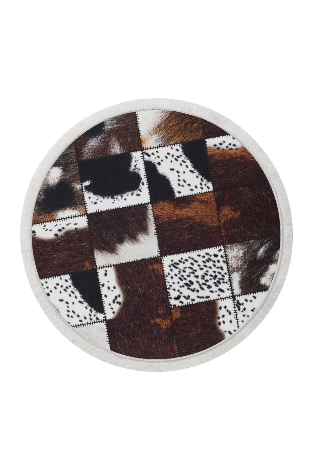 Dr01 Kahve Saçaklı Dijital Yuvarlak Halı Kaymaz Yıkanabilir 100X1