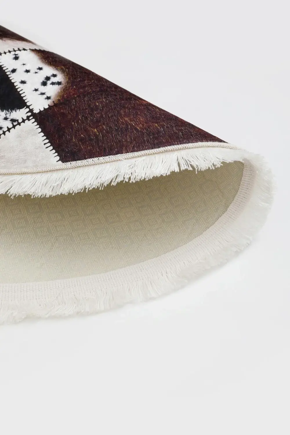 Dr01 Kahve Saçaklı Dijital Yuvarlak Halı Kaymaz Yıkanabilir 100X1