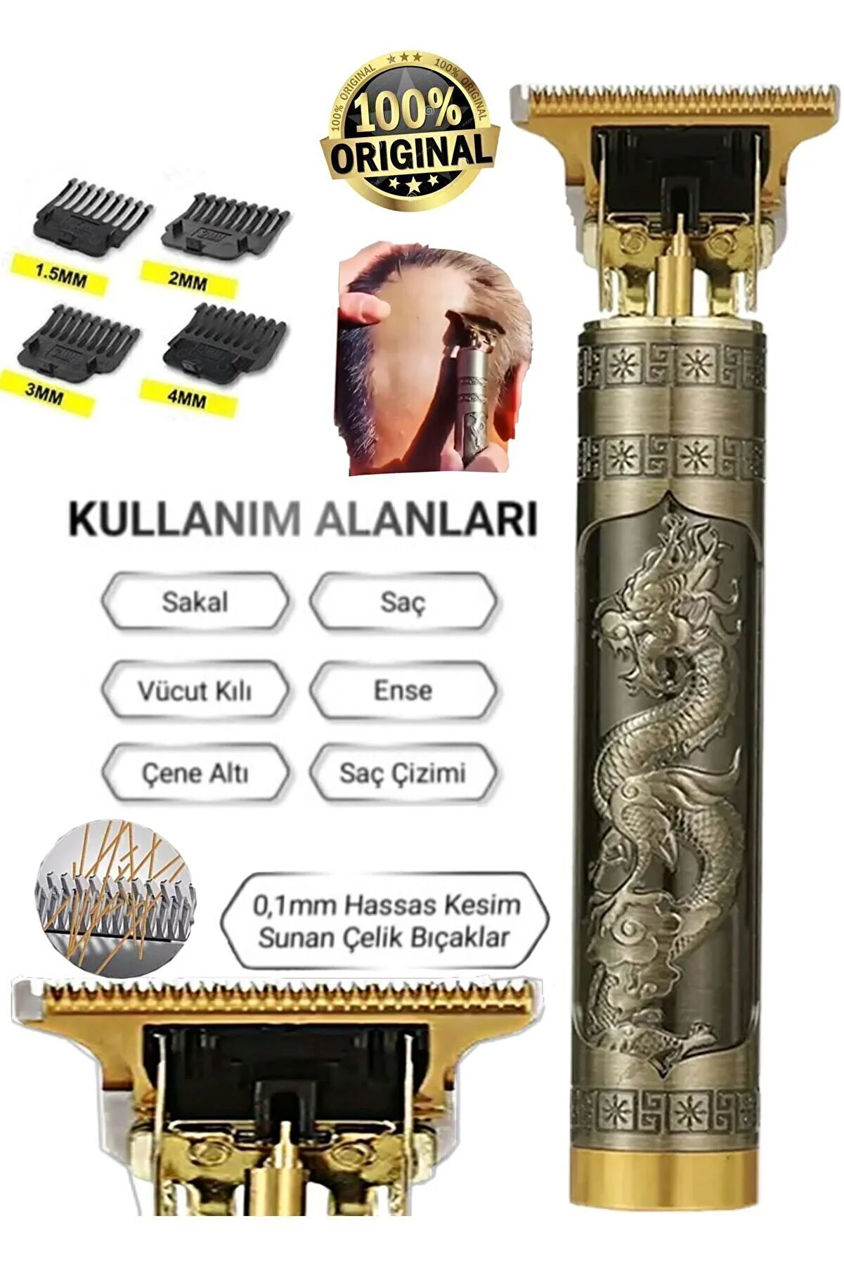Dragon Çelik Kasa Profesyonel  Sakal Ense Çizim Tüm Vücut Tüyü Lazer Öncesi Tıraş Makinesi