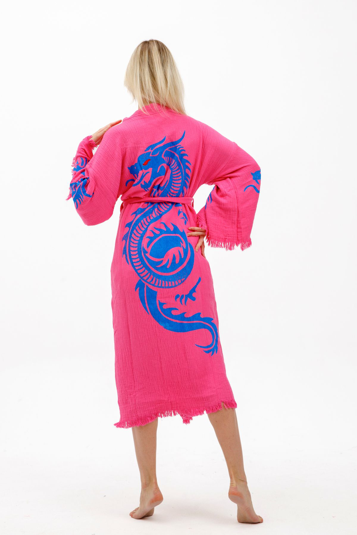 Dragon Müslin Kimono %100 Pamuklu Ejderha Baskılı Desenli Bornoz 