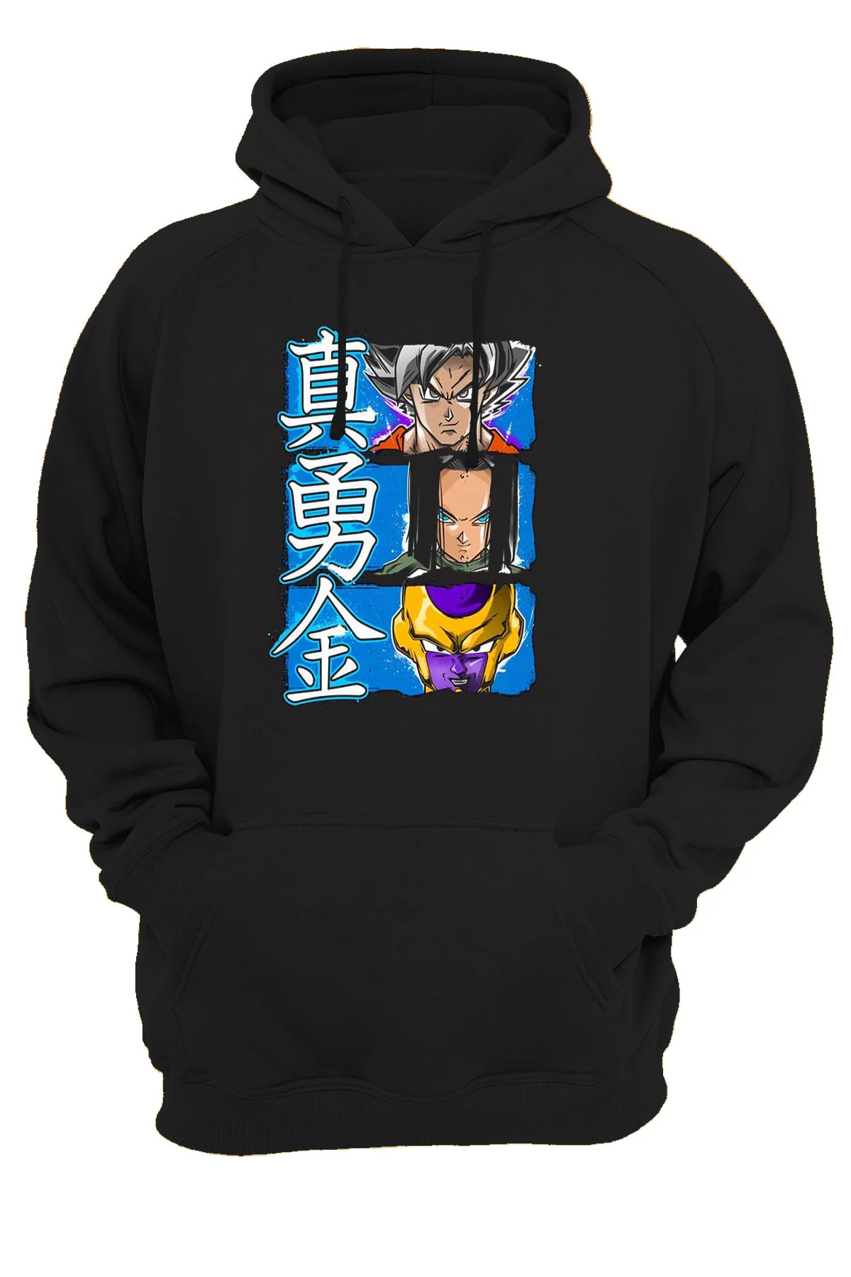 Dragonball Baskılı 3 Ipl. Şardonlu 600 Gr. Içi Polar Siyah Kapüşonlu Sweatshirt