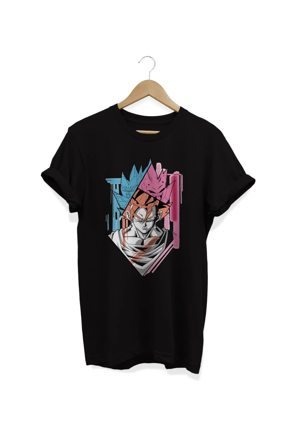 Dragonball Goku Vegeta Kid Buu Basklılı Siyah T-shirt