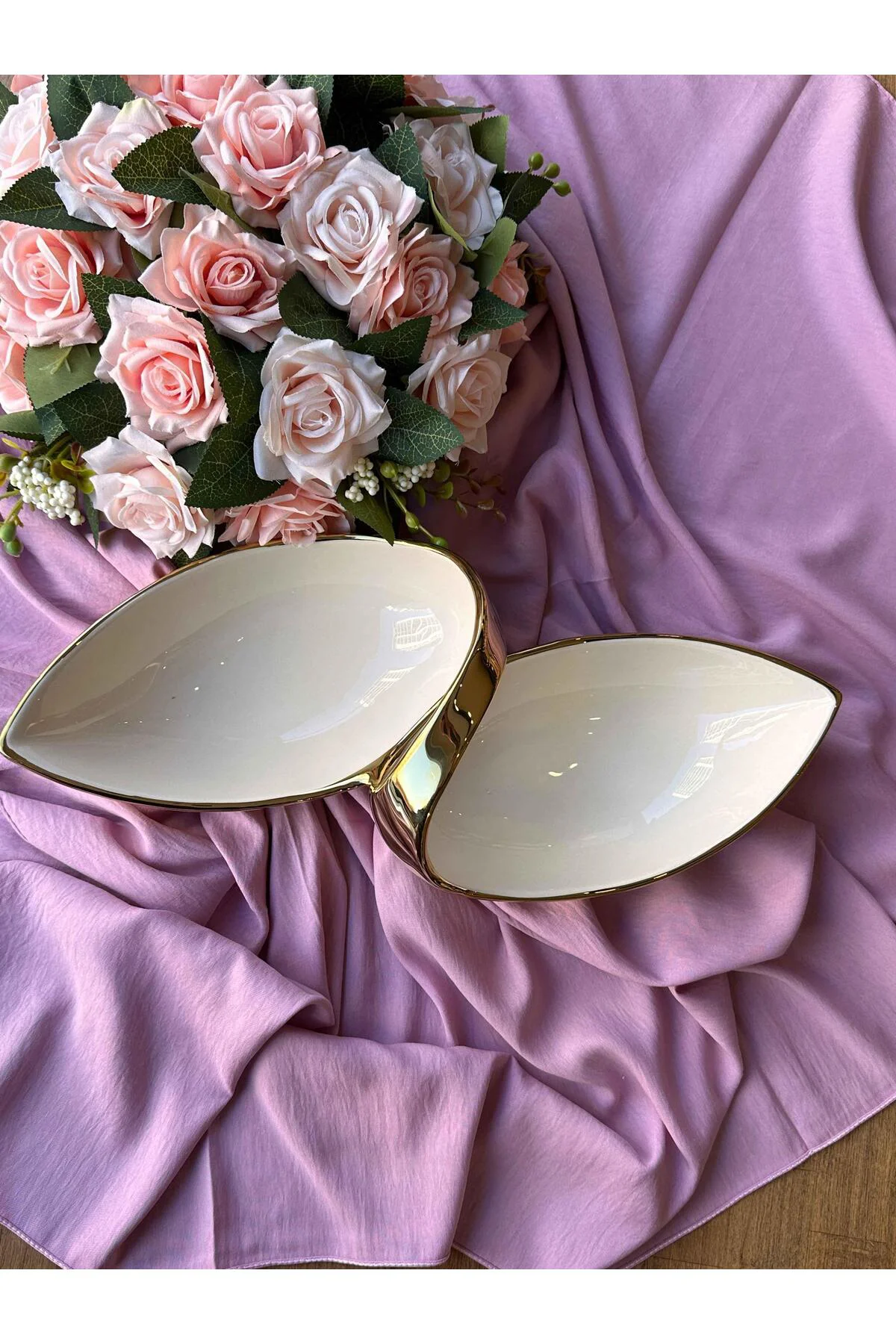 Dream Gold Oval Servis Tabağı 2 Bölmeli 43X19 Cm
