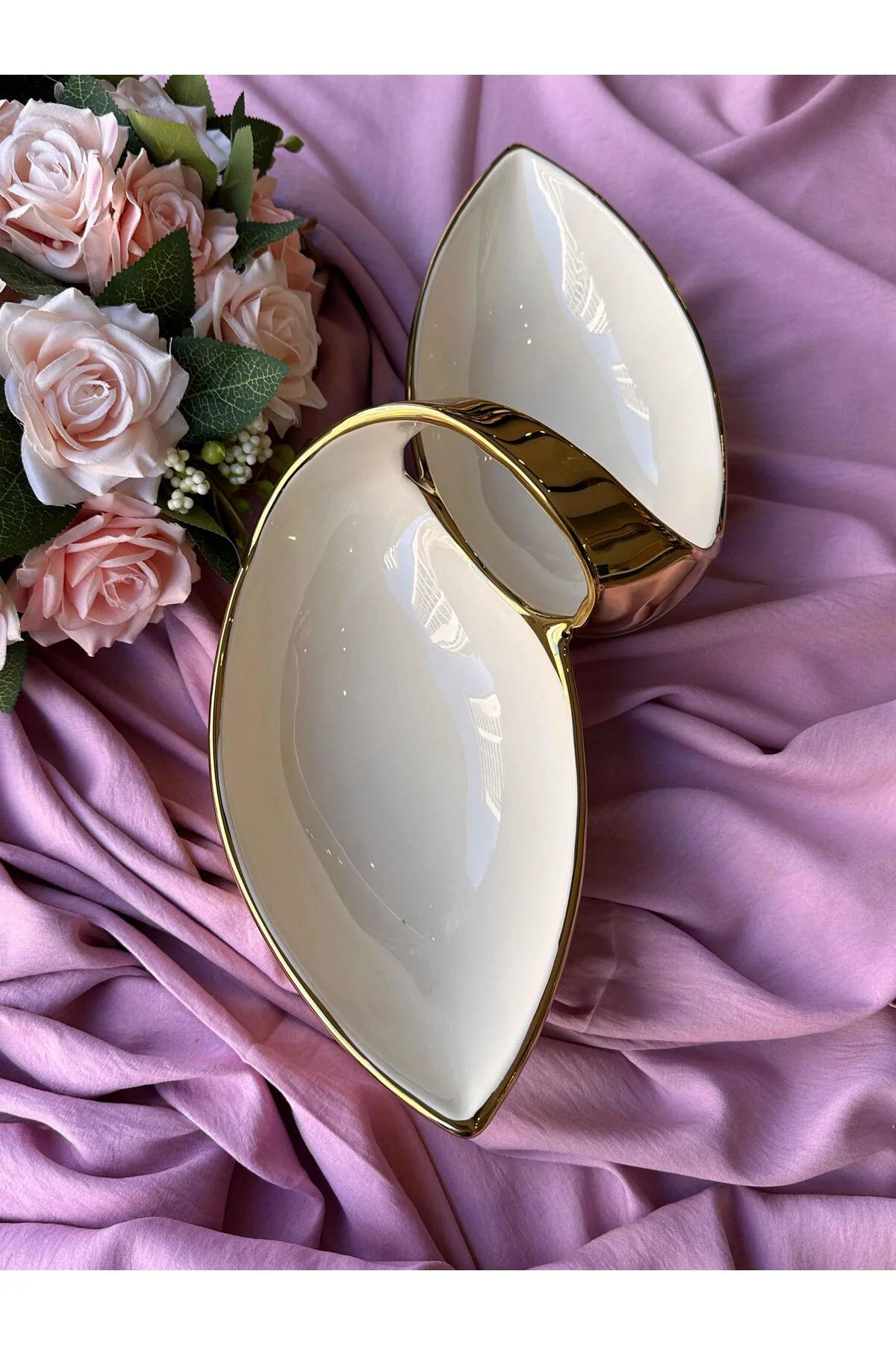 Dream Gold Oval Servis Tabağı 2 Bölmeli 43X19 Cm