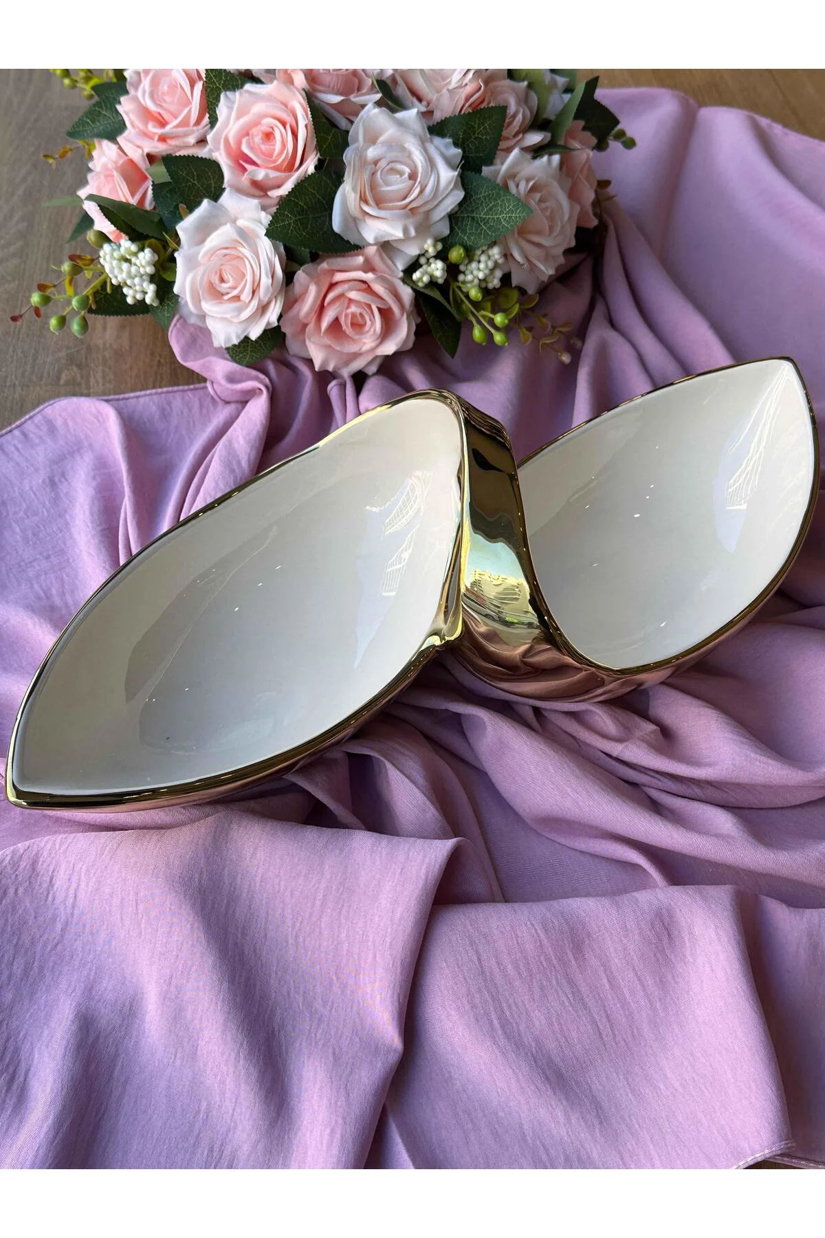 Dream Gold Oval Servis Tabağı 2 Bölmeli 43X19 Cm