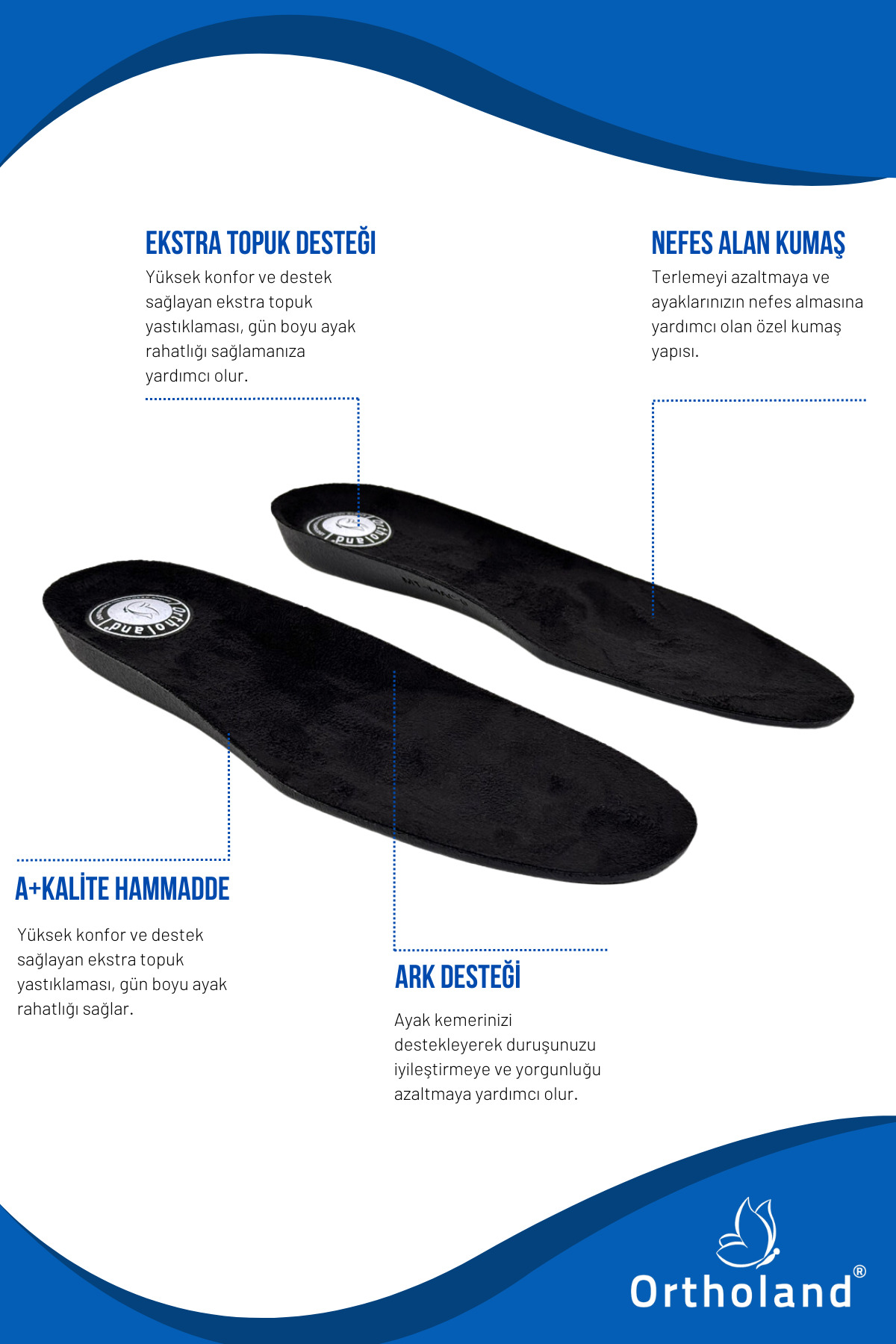 Ortholand Dream Tabanlik, Ortopedik Rahat Tabanlik, Yumuşak Topuk Destekli