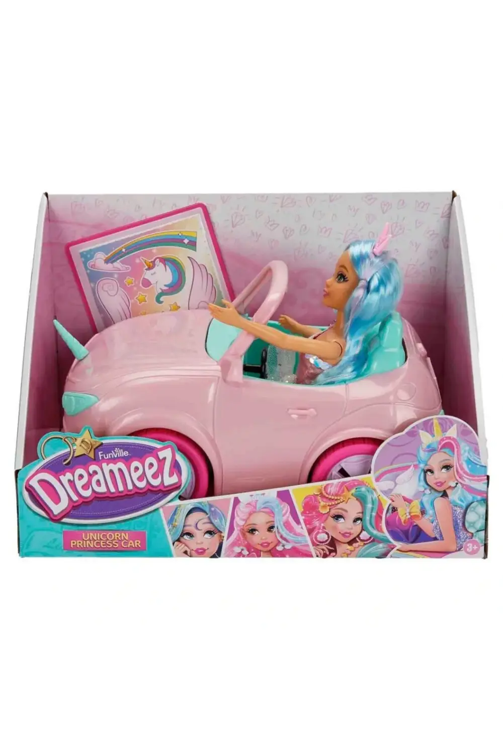 Dreameez Unicorn Pembe Araba ve Prenses Bebek