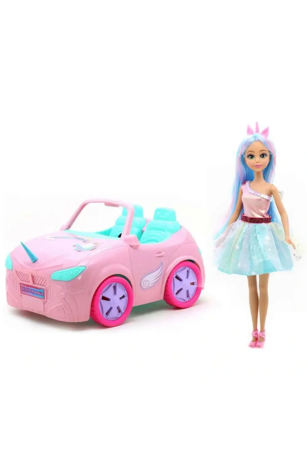 Dreameez Unicorn Pembe Araba ve Prenses Bebek