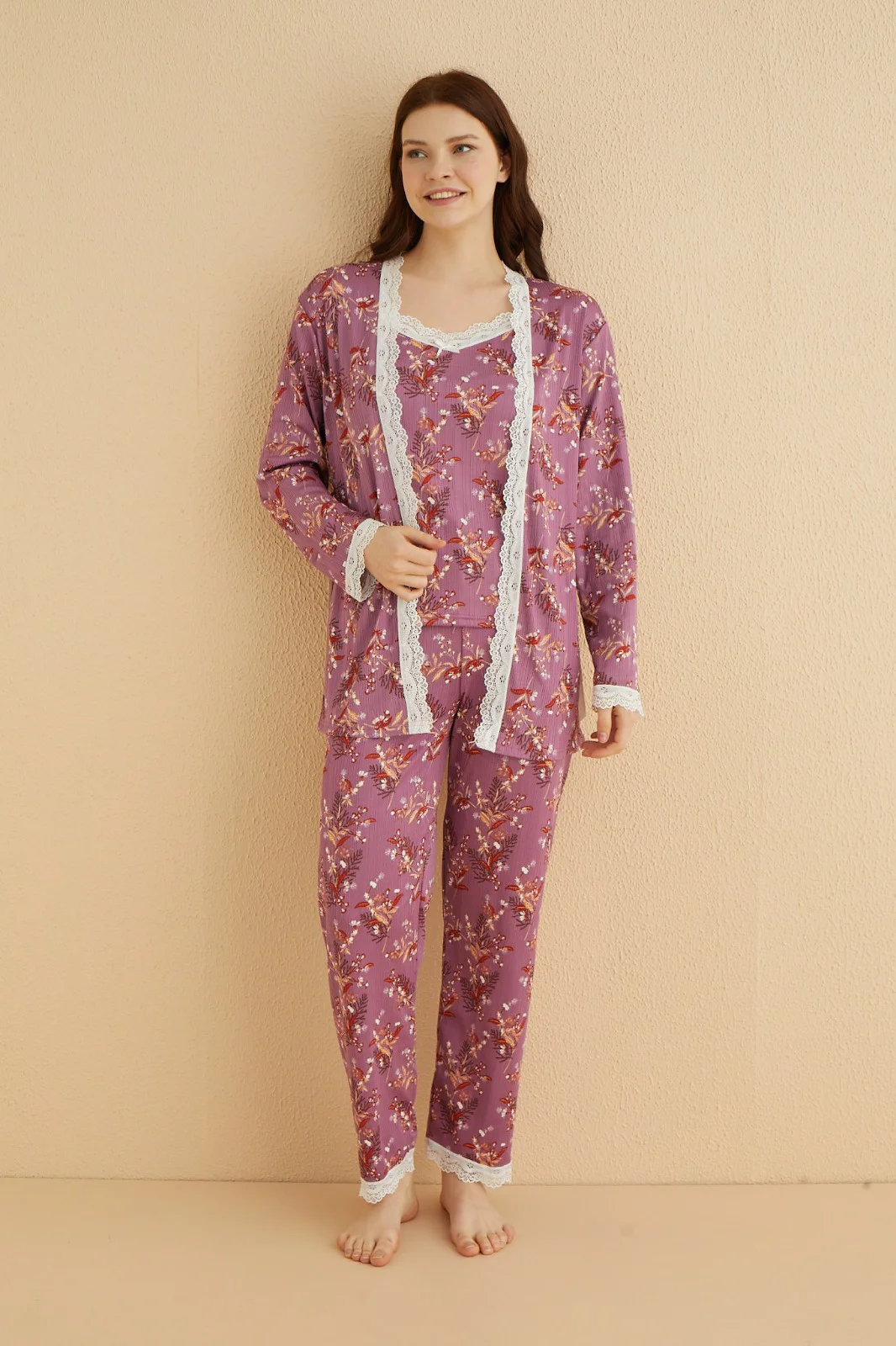 Dreamy 3 Parça Sabahlıklı Dantelli Desenli İp Askılı Pegasus Pijama Seti, Lila, S Fiyatı, Yorumları ve Özellikleri