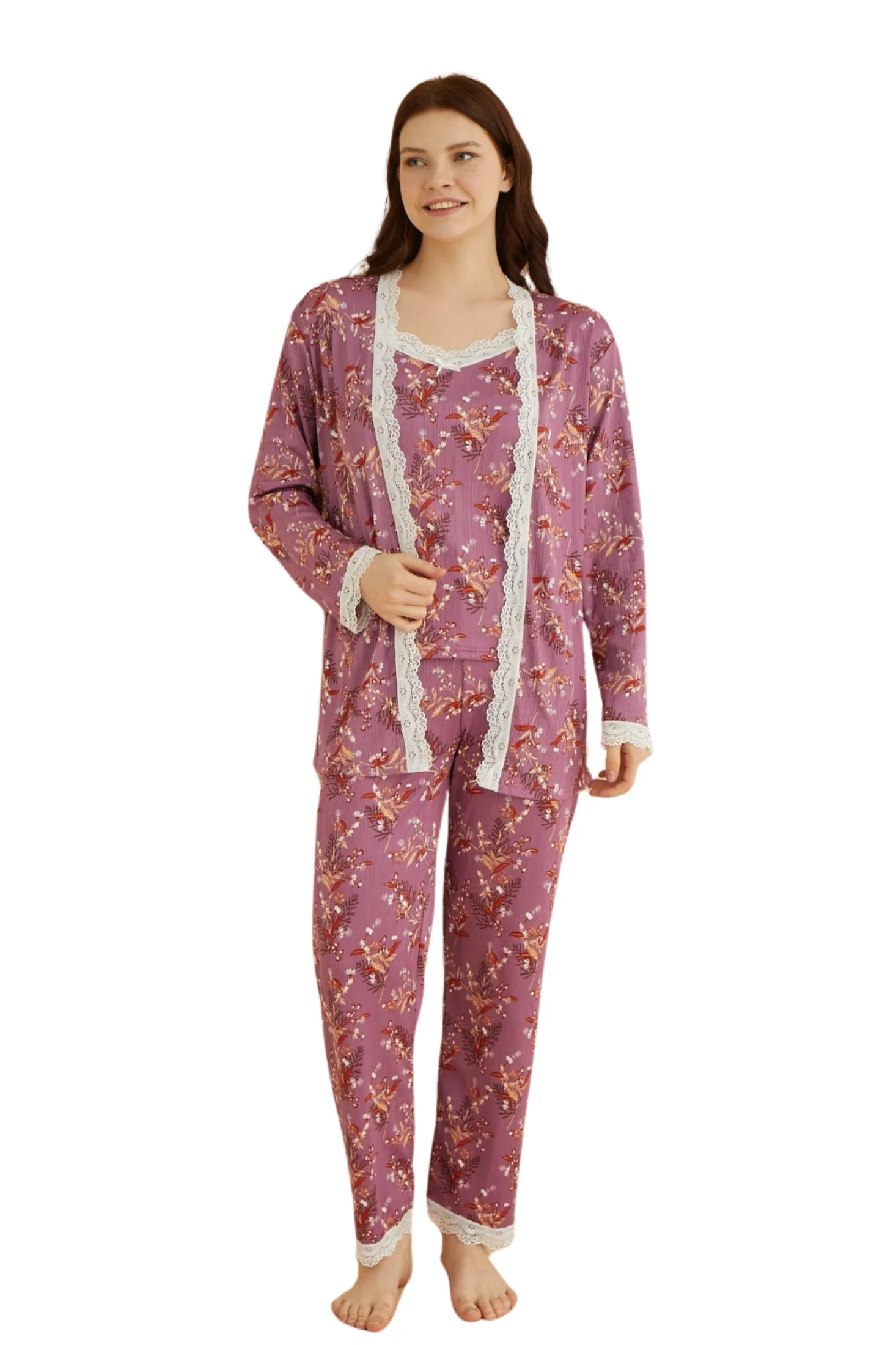 Dreamy 3 Parça Sabahlıklı Dantelli Desenli İp Askılı Pegasus Pijama Seti, Lila, S Fiyatı, Yorumları ve Özellikleri