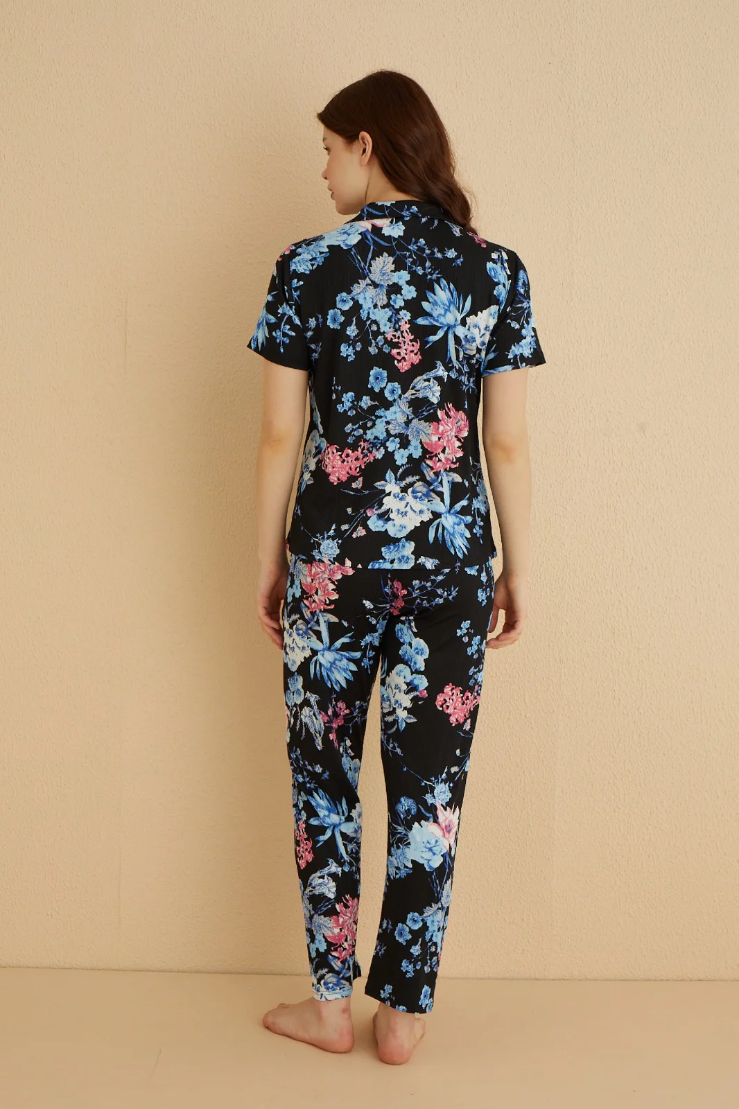 Dreamy Çiçekli Önden Düğmeli Kısa Kollu Pegasus Gömlek Pijama Takımı, Lacivert, S/M Fiyatı, Yorumları ve Özellikleri