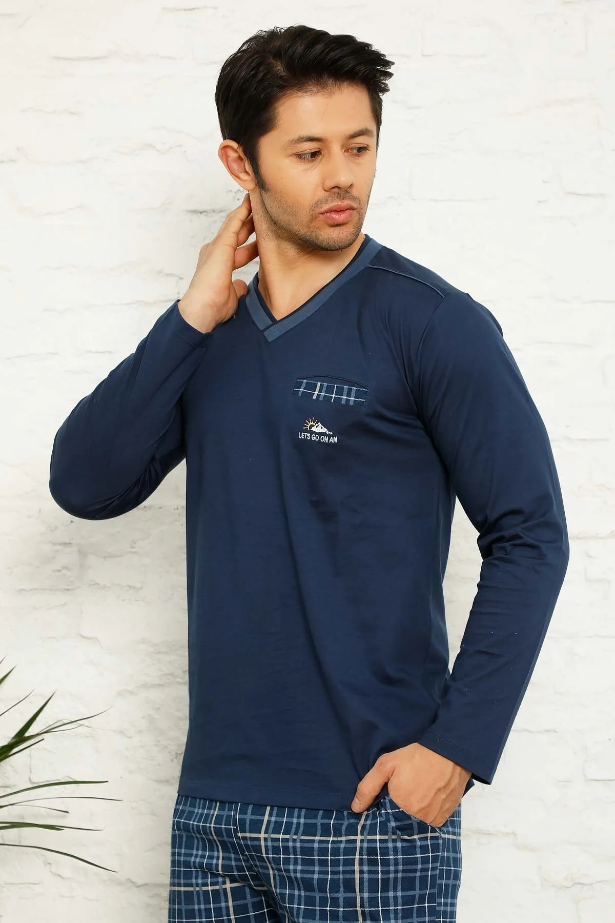 Dreamy Ekoseli Kısa Kollu V Yaka Cepli Erkek Pijama Takımı, Lacivert, XXL Fiyatı, Yorumları ve Özellikleri