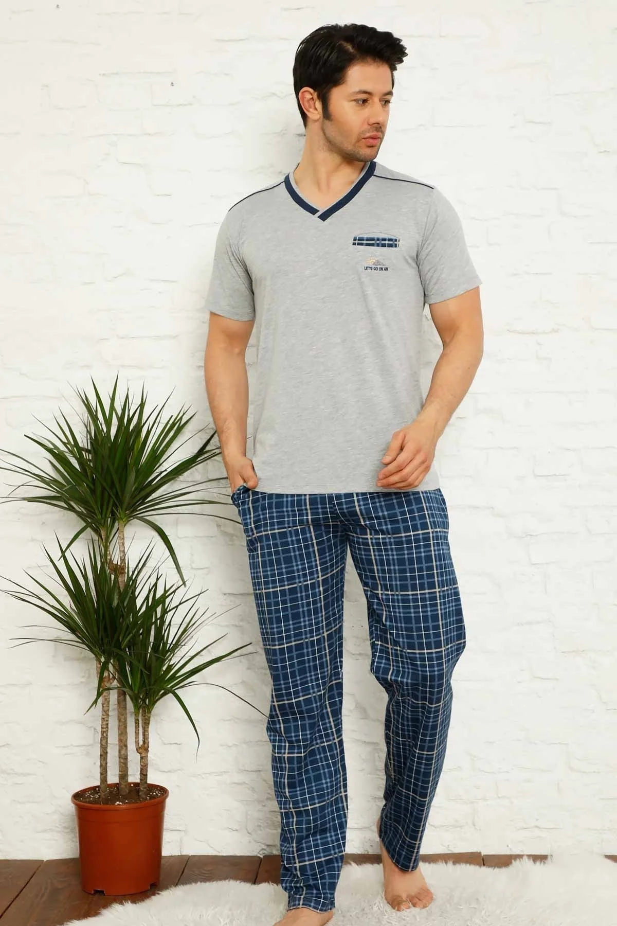 Dreamy Ekoseli Kısa Kollu V Yaka Cepli Erkek Pijama Takımı, Gri, XXL Fiyatı, Yorumları ve Özellikleri
