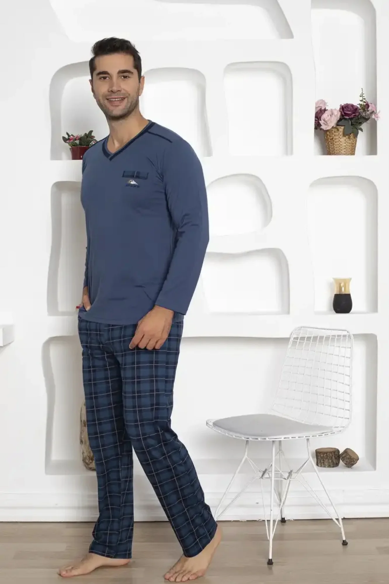 Dreamy Ekoseli Kısa Kollu V Yaka Cepli Erkek Pijama Takımı, Lacivert, XXL Fiyatı, Yorumları ve Özellikleri