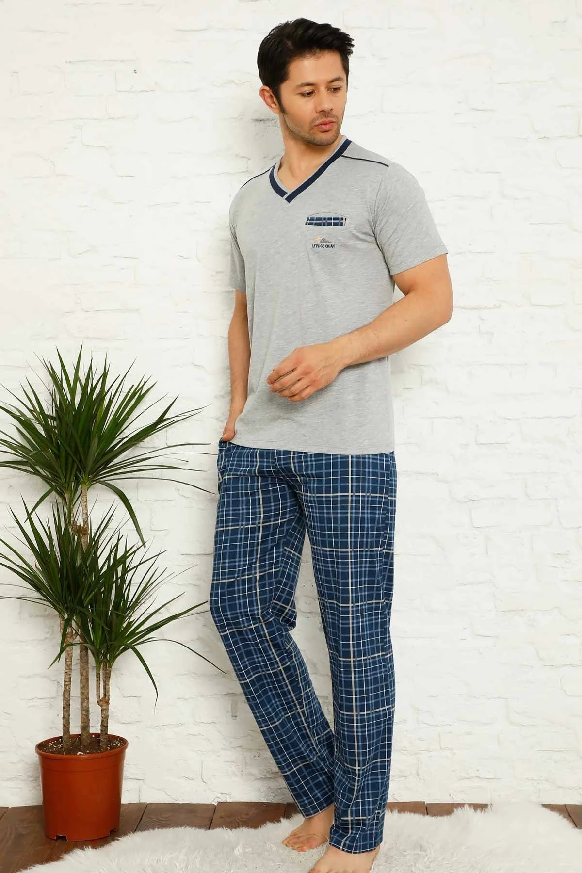 Dreamy Ekoseli Kısa Kollu V Yaka Cepli Erkek Pijama Takımı, Gri, XL Fiyatı, Yorumları ve Özellikleri