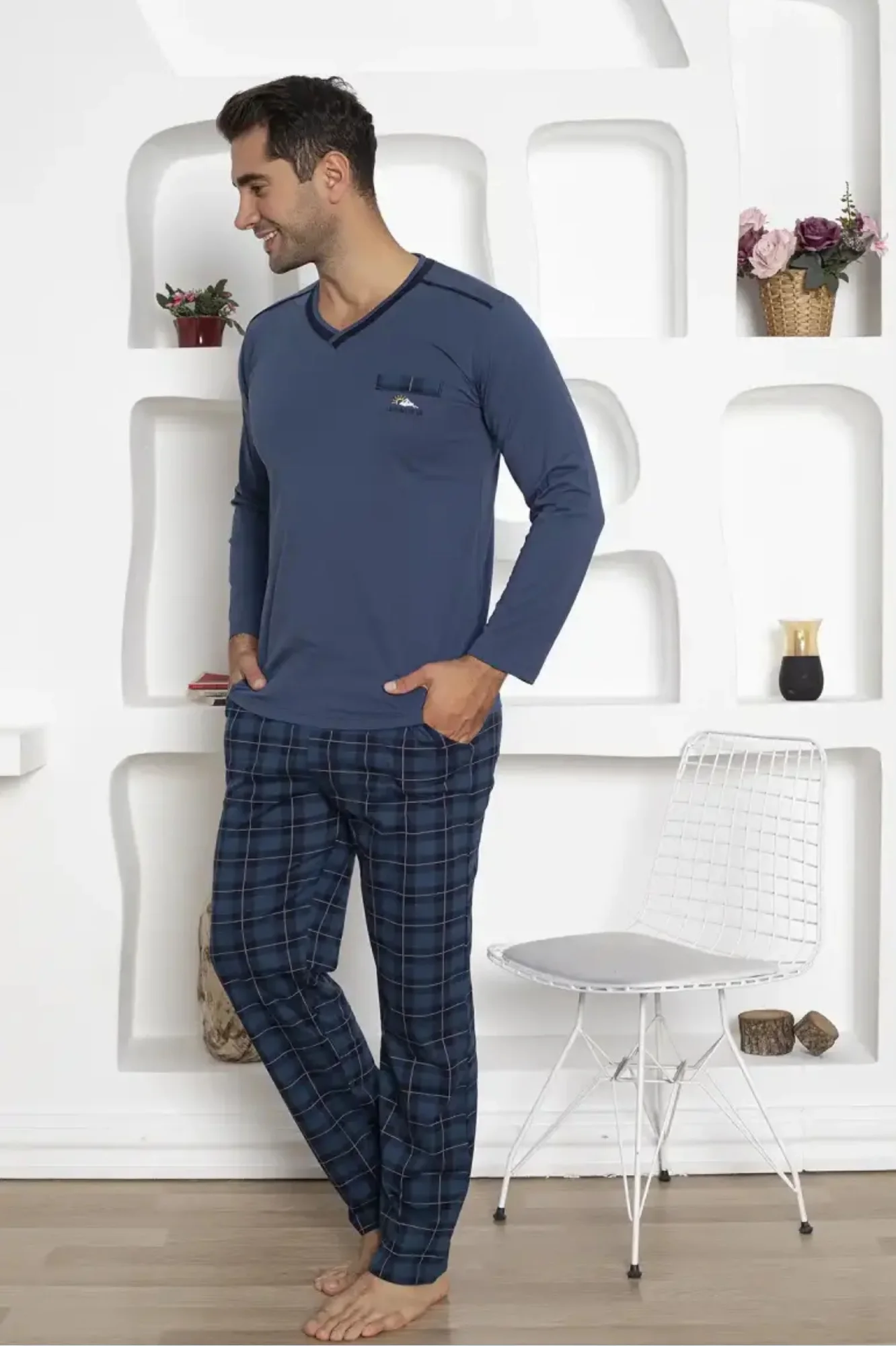 Dreamy Ekoseli Kısa Kollu V Yaka Cepli Erkek Pijama Takımı, Lacivert, L Fiyatı, Yorumları ve Özellikleri