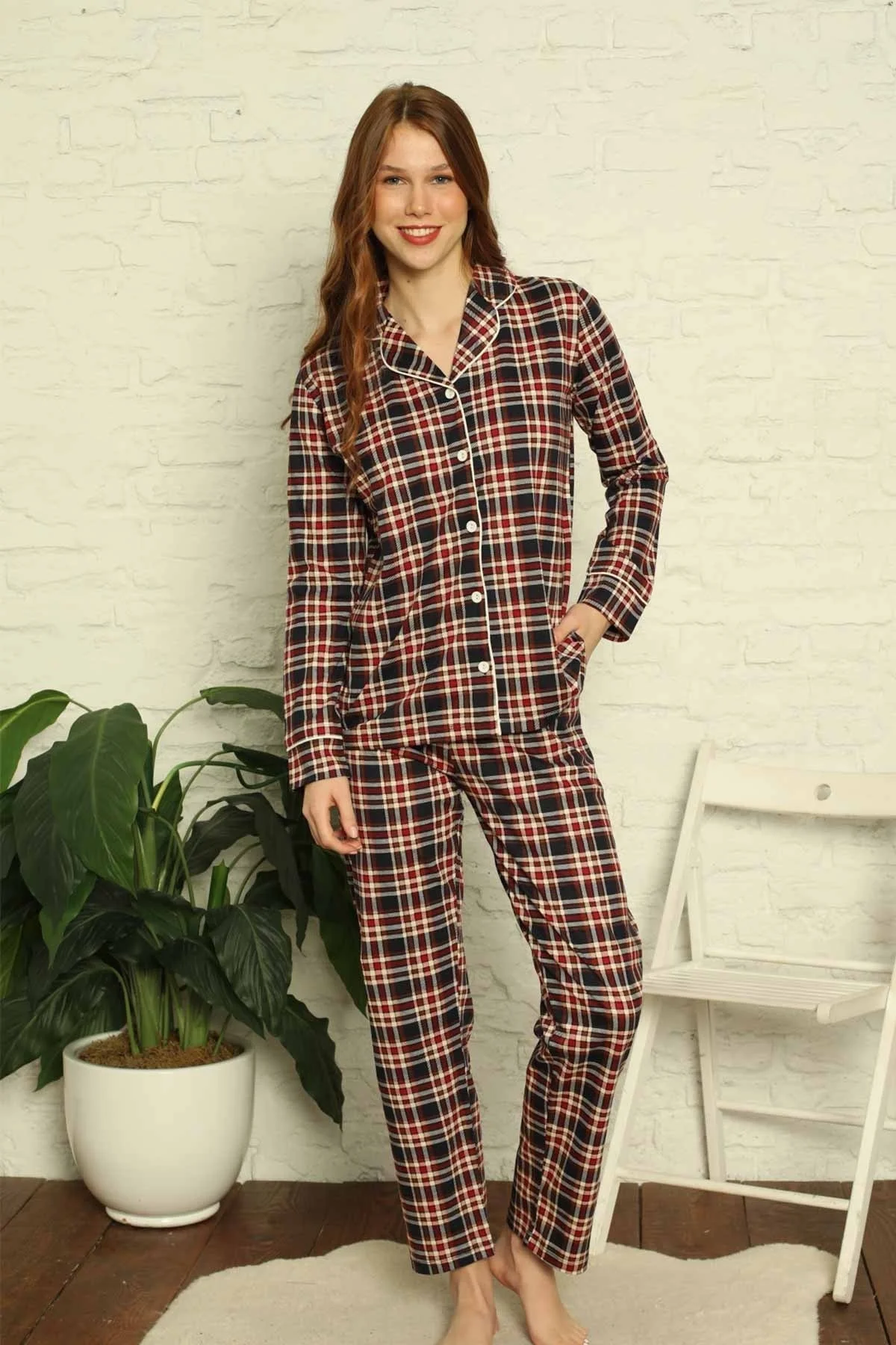 Dreamy Ekoseli Pamuklu Biyeli  Uzun Kollu Gömlek Pijama Takımı, Ekose, XL Fiyatı, Yorumları ve Özellikleri