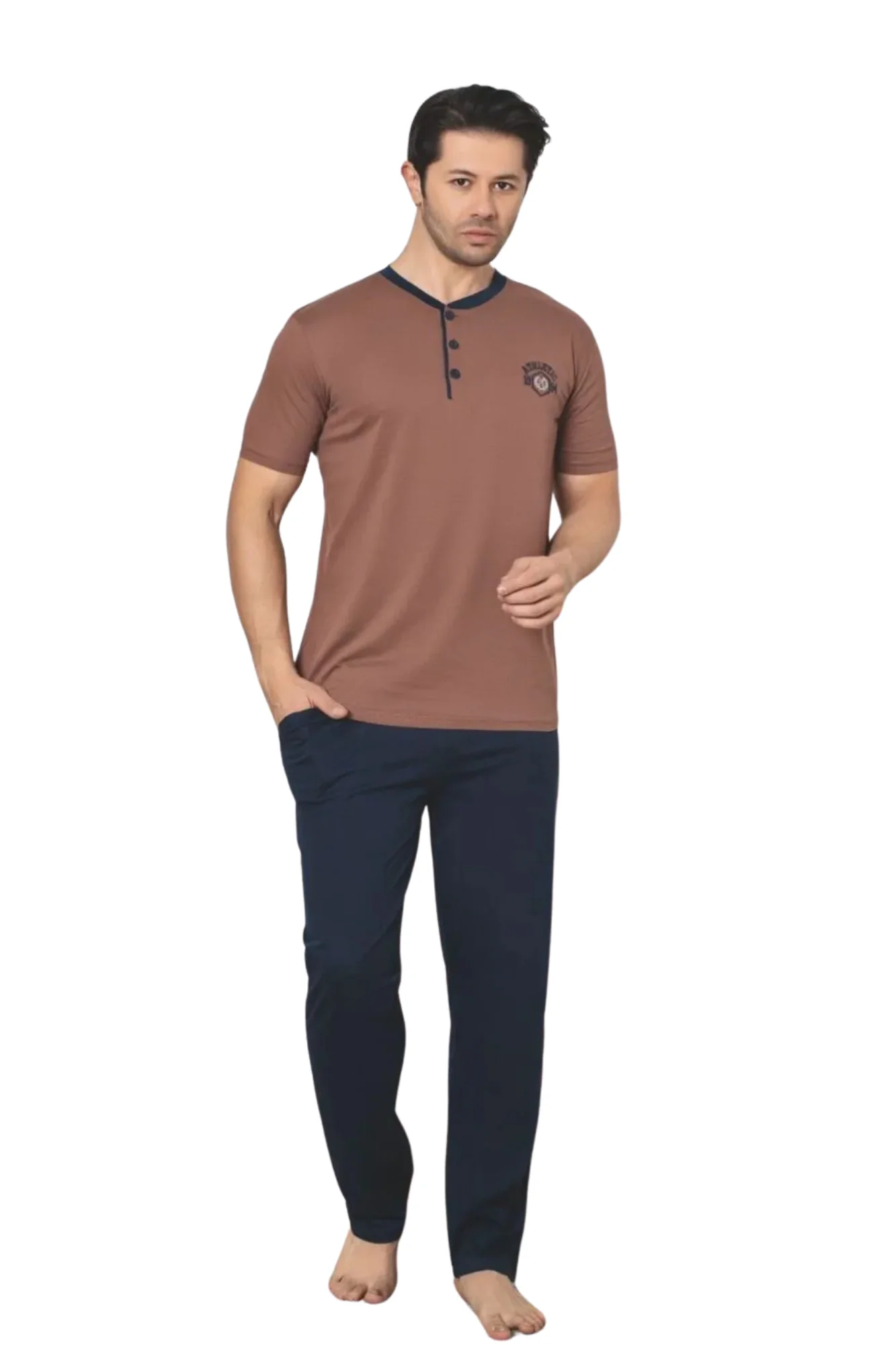 Dreamy Pamuklu Cepli Kısa Kollu Örme Erkek Pijama Takımı, Kahverengi, M Fiyatı, Yorumları ve Özellikleri