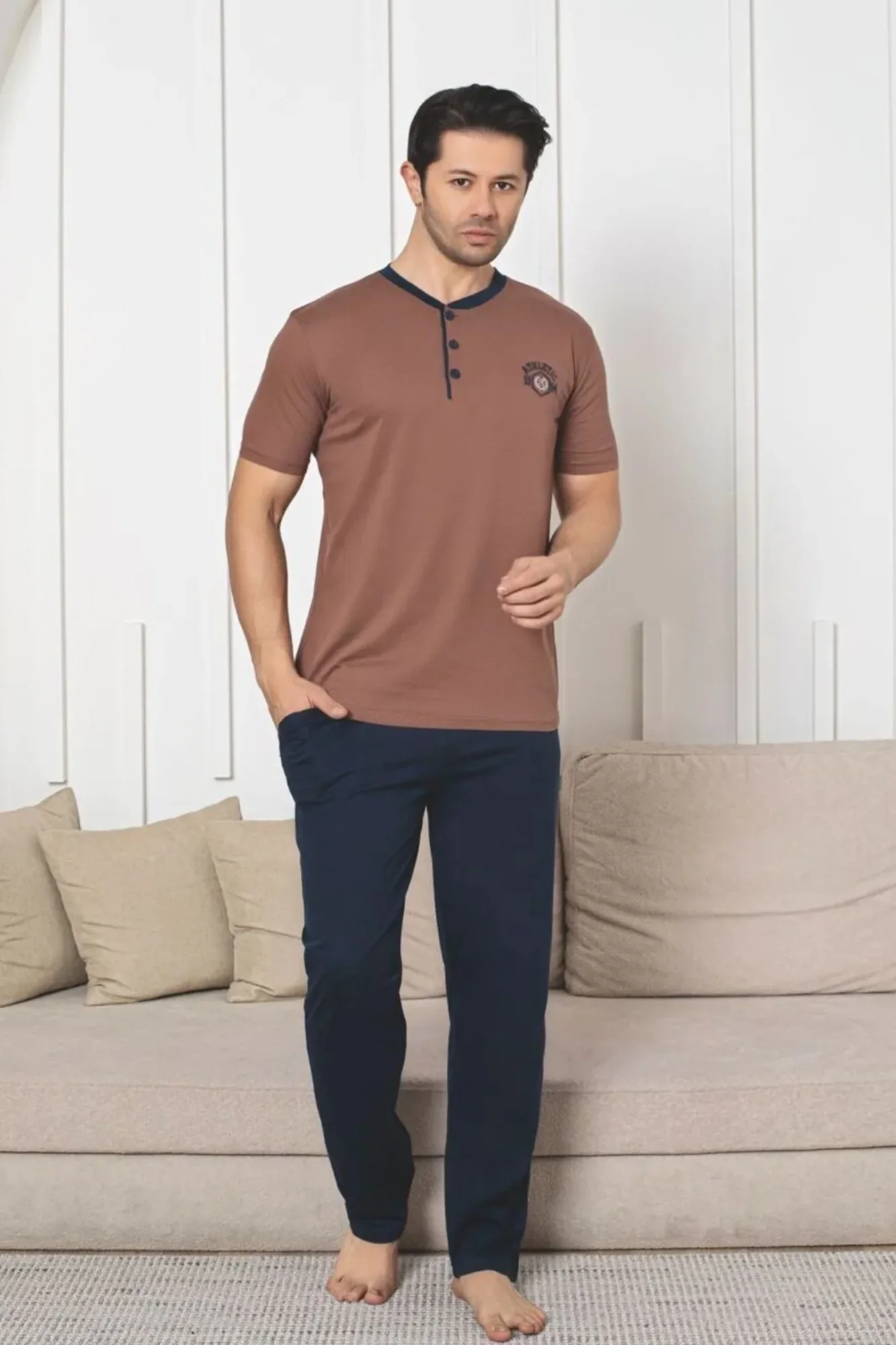 Dreamy Pamuklu Cepli Kısa Kollu Örme Erkek Pijama Takımı, Kahverengi, M Fiyatı, Yorumları ve Özellikleri